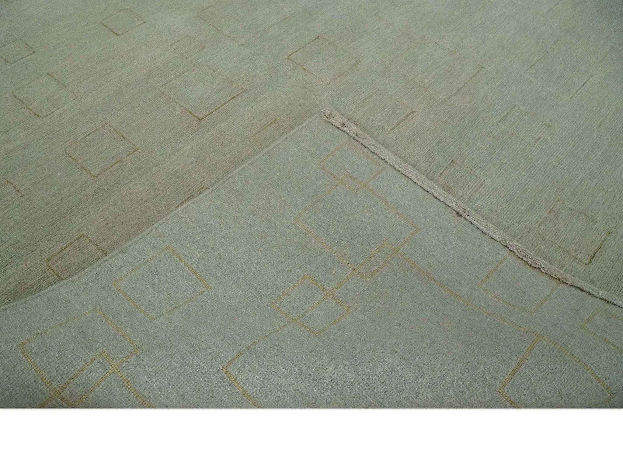 Olive Hand Knotted 5.6x8 Modern Geometric Wool and Silk Area Rug - Image 8