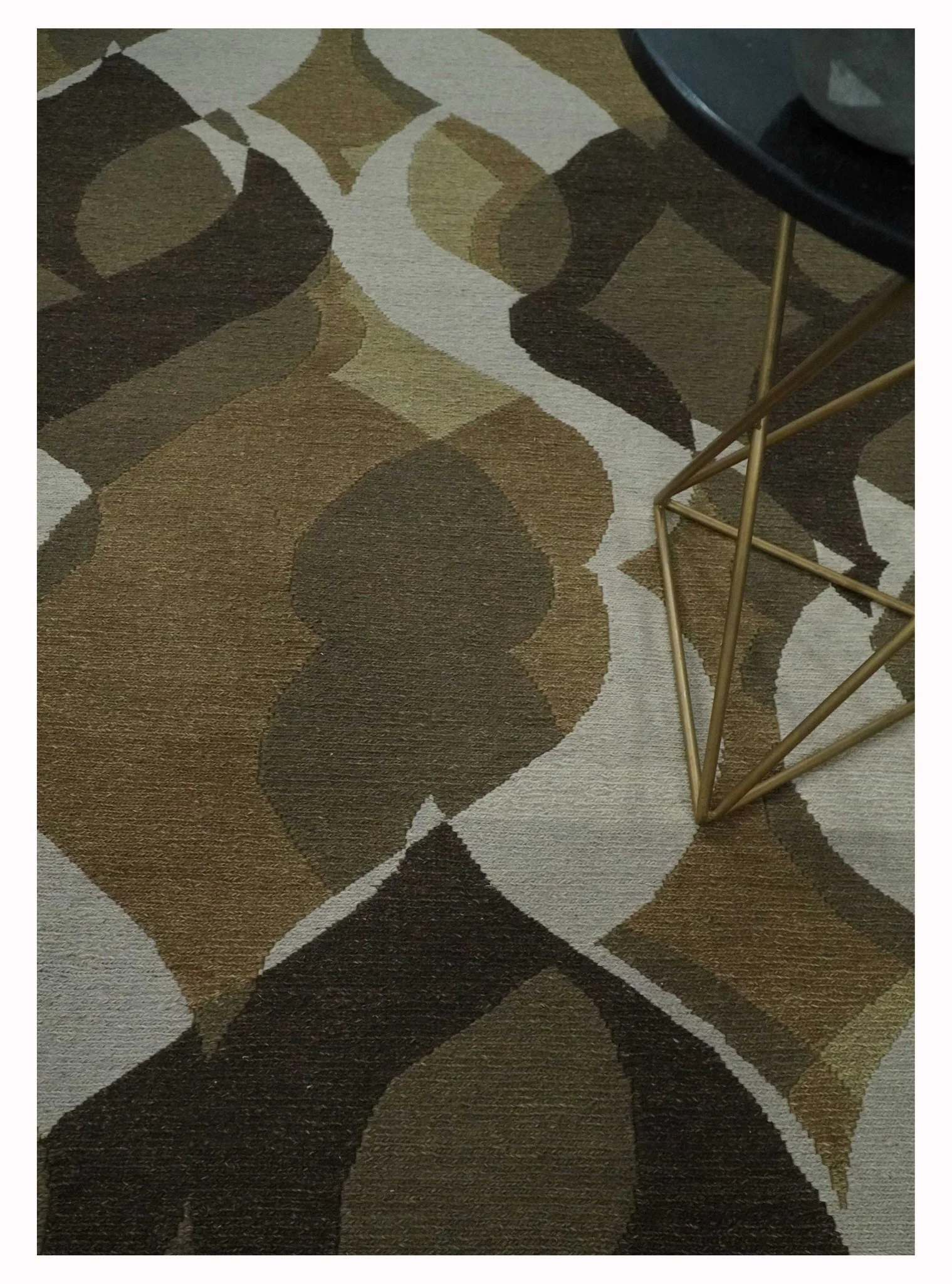 Olive, Ivory and Charcoal 6x9 Modern Abstract Hand Woven Soumak Dhurrie Wool Area Rug - Image 2