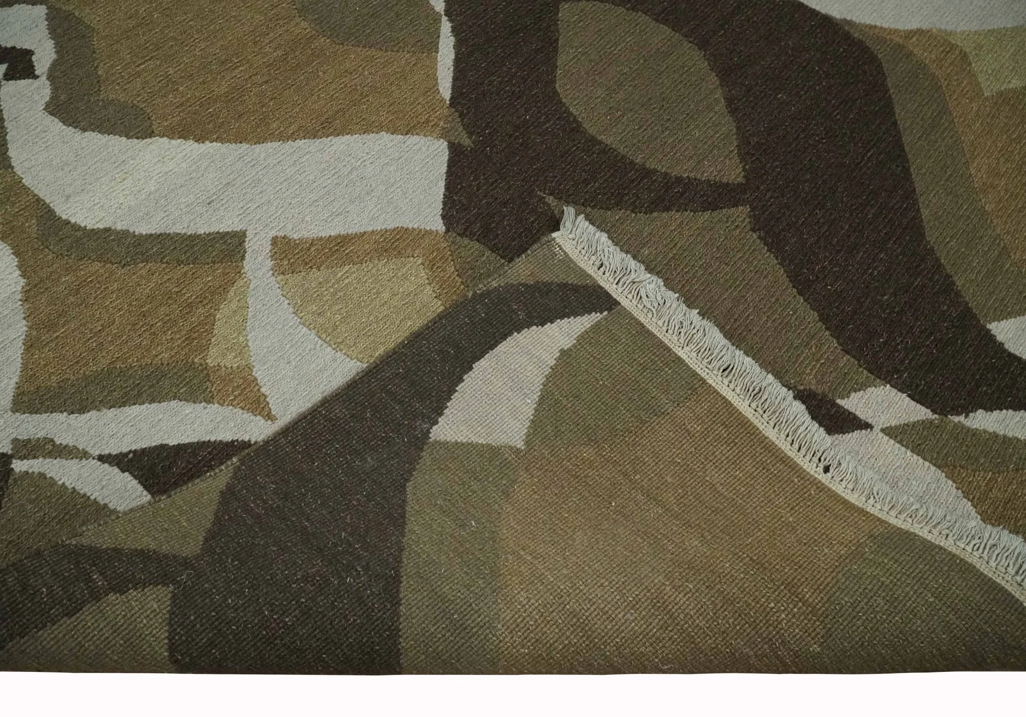 Olive, Ivory and Charcoal 6x9 Modern Abstract Hand Woven Soumak Dhurrie Wool Area Rug - Image 7