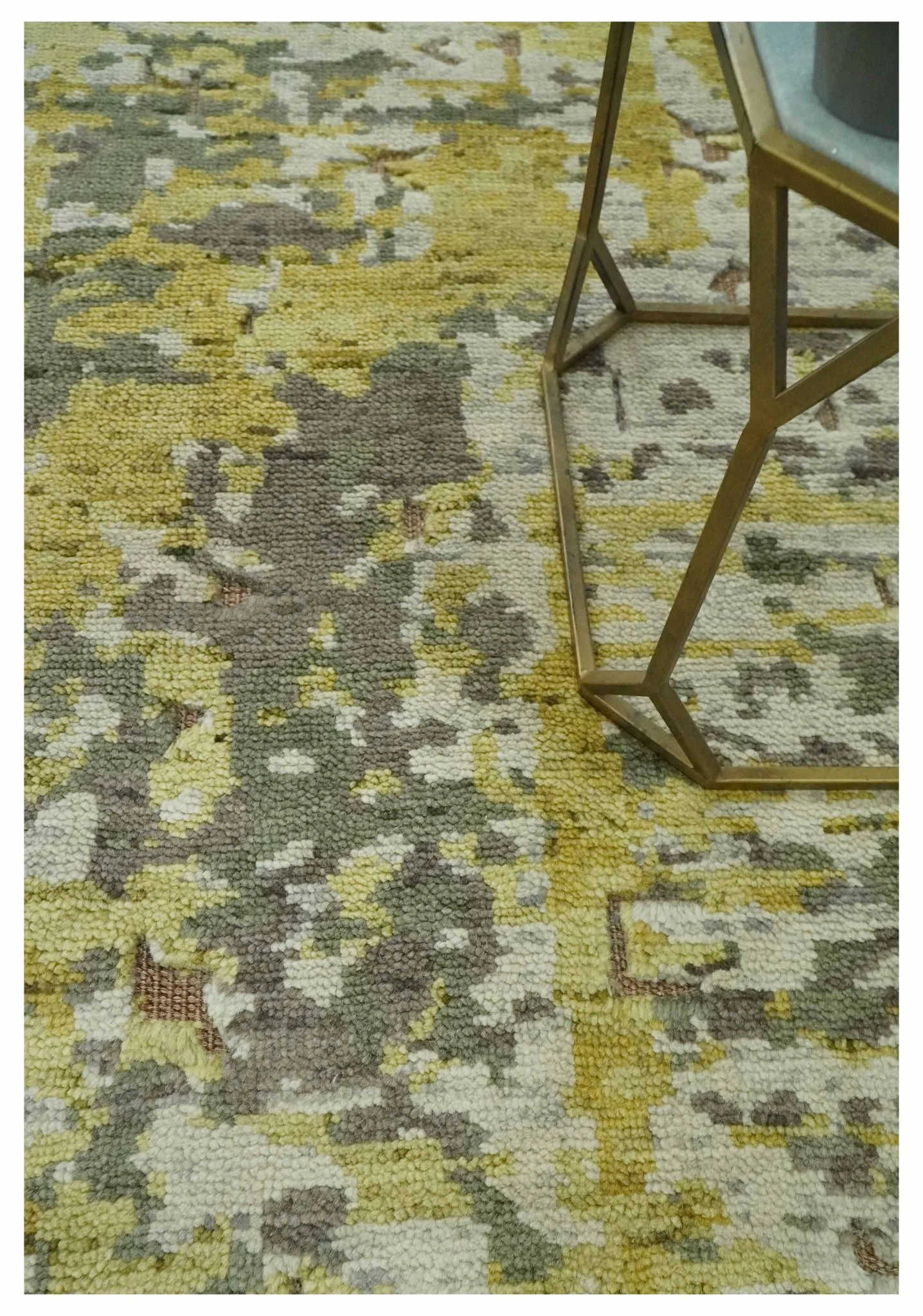 Olive, Ivory and Gray Modern abstract Hand Knotted 5x8 wool Area Rug - Image 2