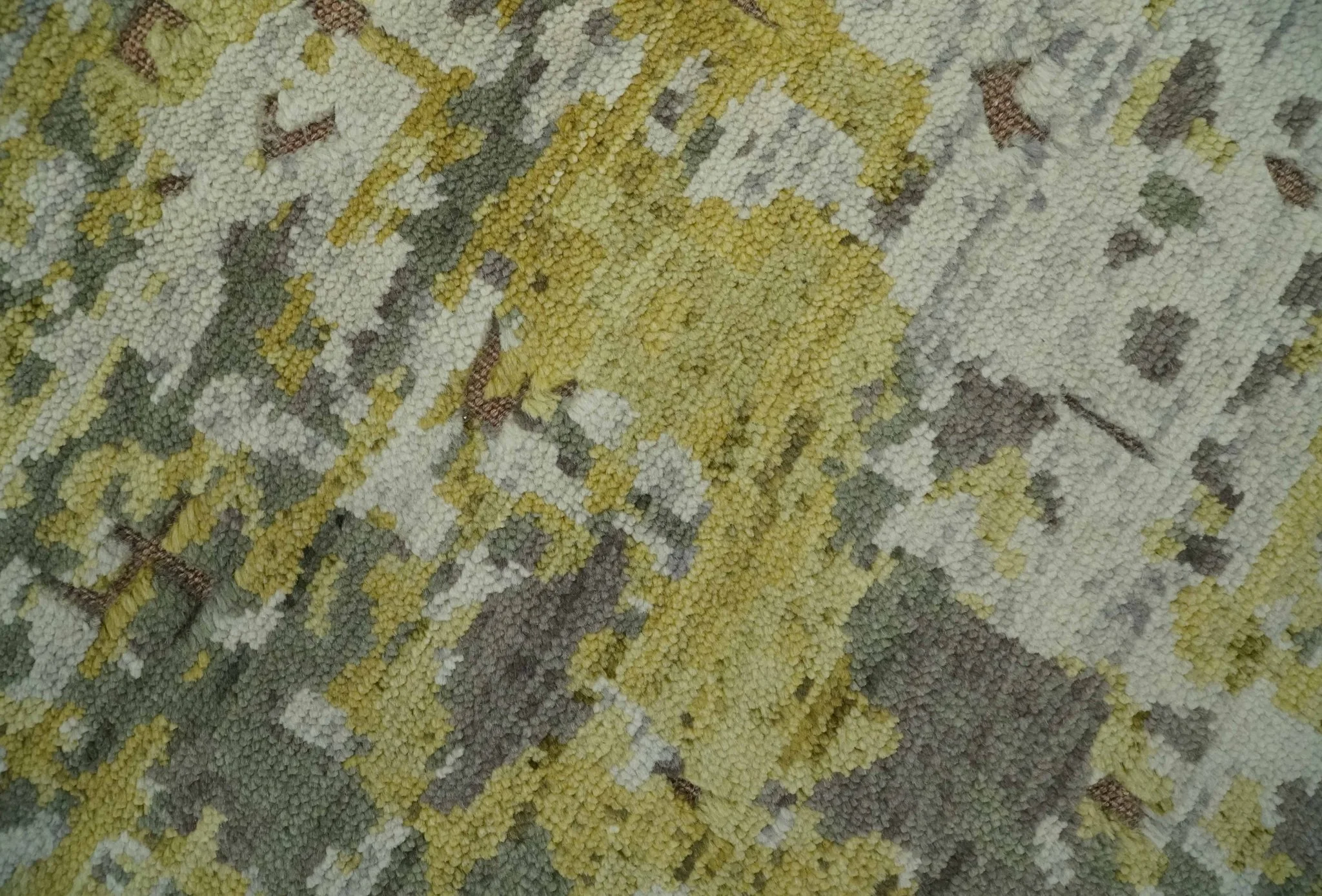 Olive, Ivory and Gray Modern abstract Hand Knotted 5x8 wool Area Rug - Image 4
