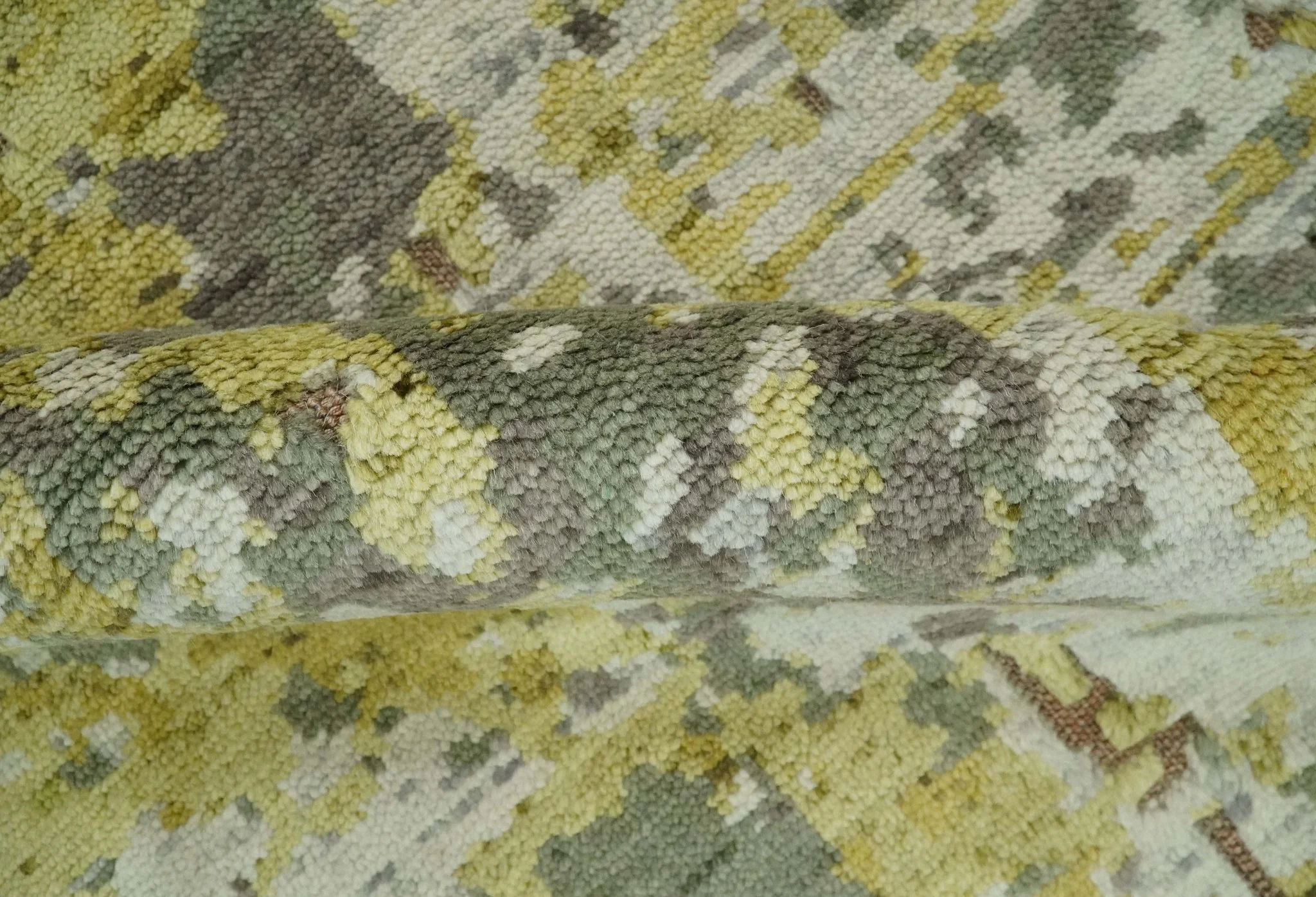 Olive, Ivory and Gray Modern abstract Hand Knotted 5x8 wool Area Rug - Image 6