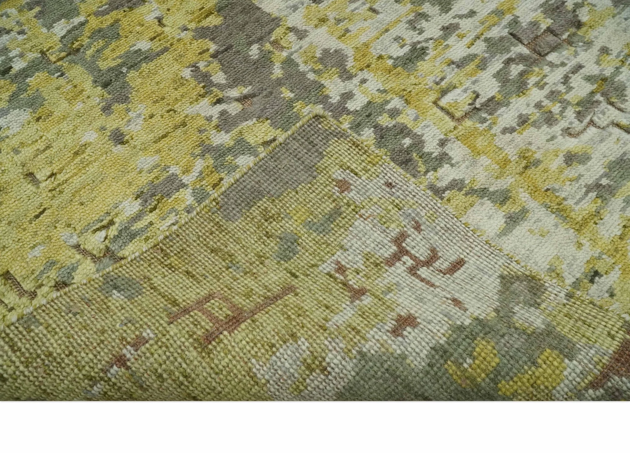 Olive, Ivory and Gray Modern abstract Hand Knotted 5x8 wool Area Rug - Image 7