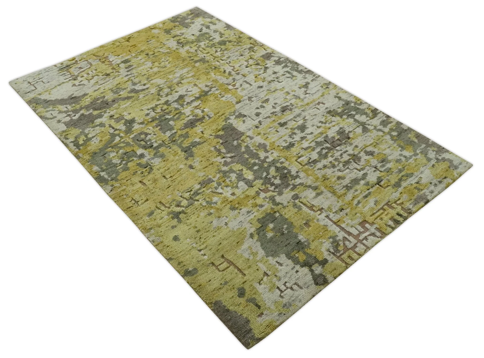 Olive, Ivory and Gray Modern abstract Hand Knotted 5x8 wool Area Rug - Image 8