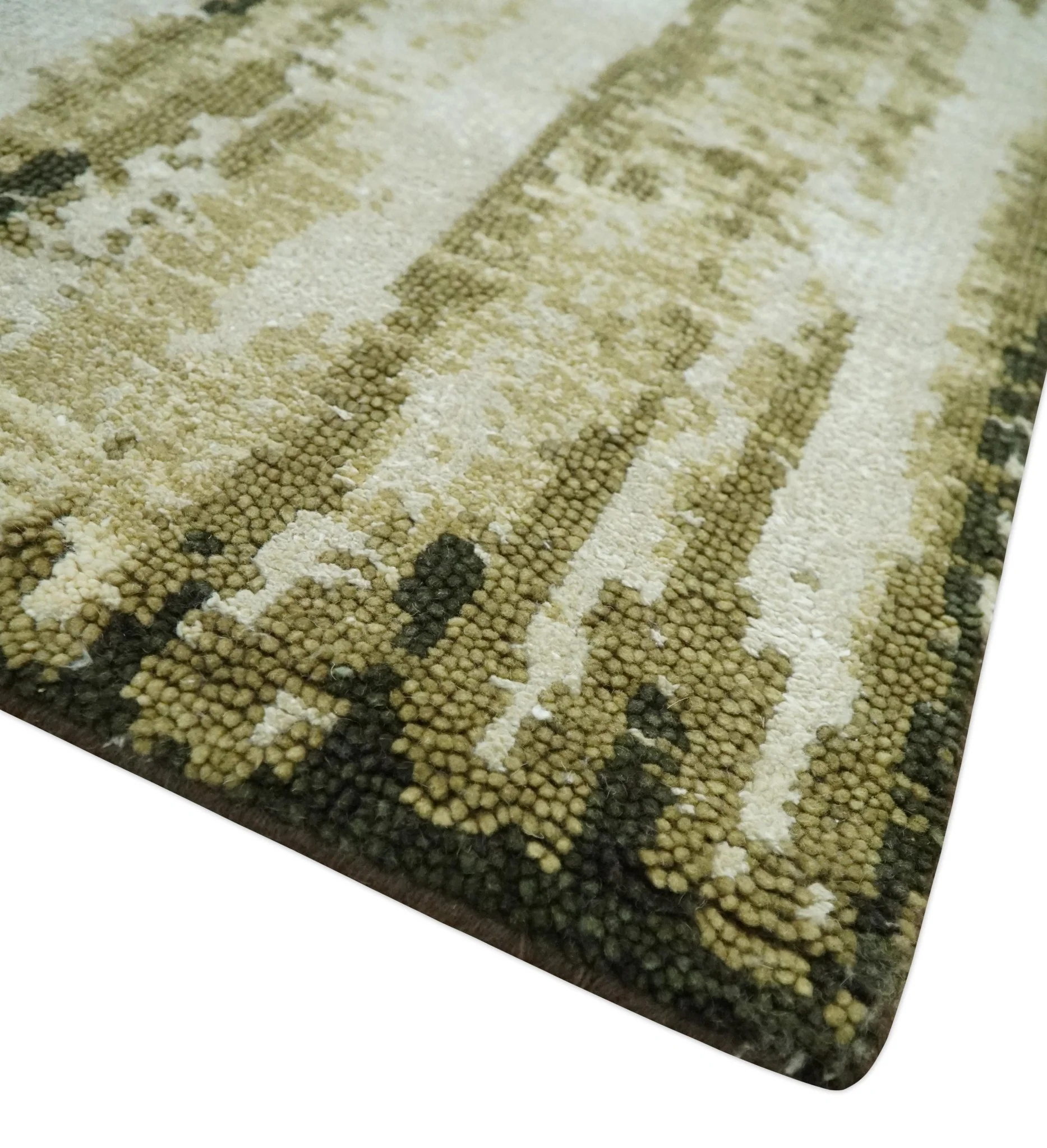 Modern Abstract Olive, ivory and Green Hand Knotted 5x8 wool and Art Silk Area Rug - Image 5