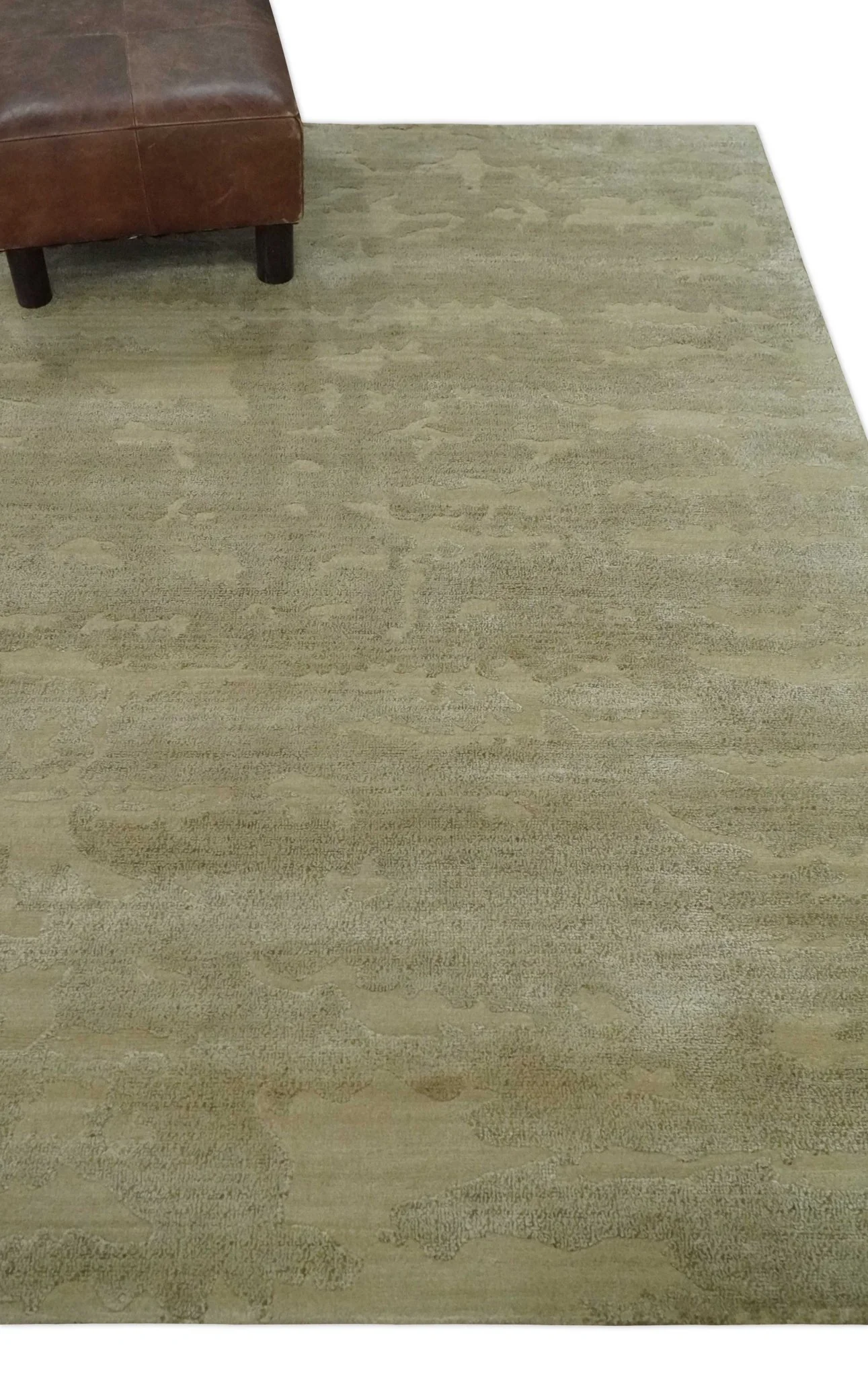Olive Hand knotted Modern Carved Texture 4x6 Wool and art Silk Area Rug - Image 4
