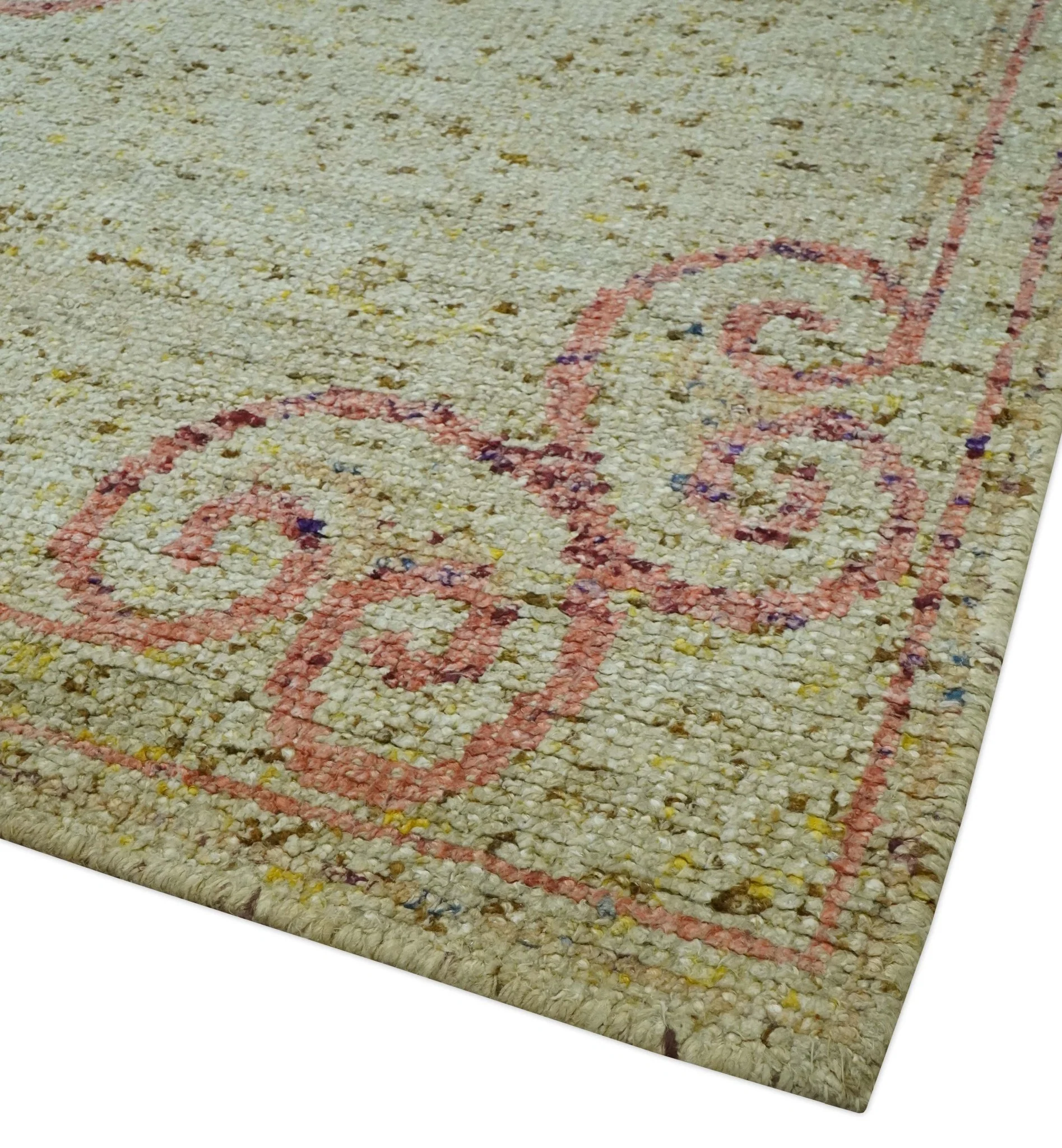 5x8 Olive, Silver and dark Peach Hand Knotted Traditional Floral wool area Rug - Image 5