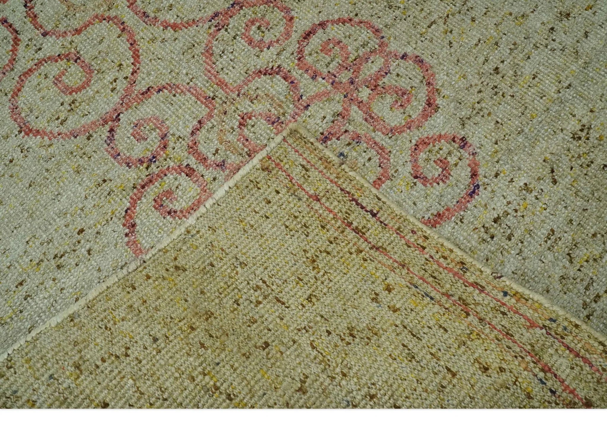 5x8 Olive, Silver and dark Peach Hand Knotted Traditional Floral wool area Rug - Image 6