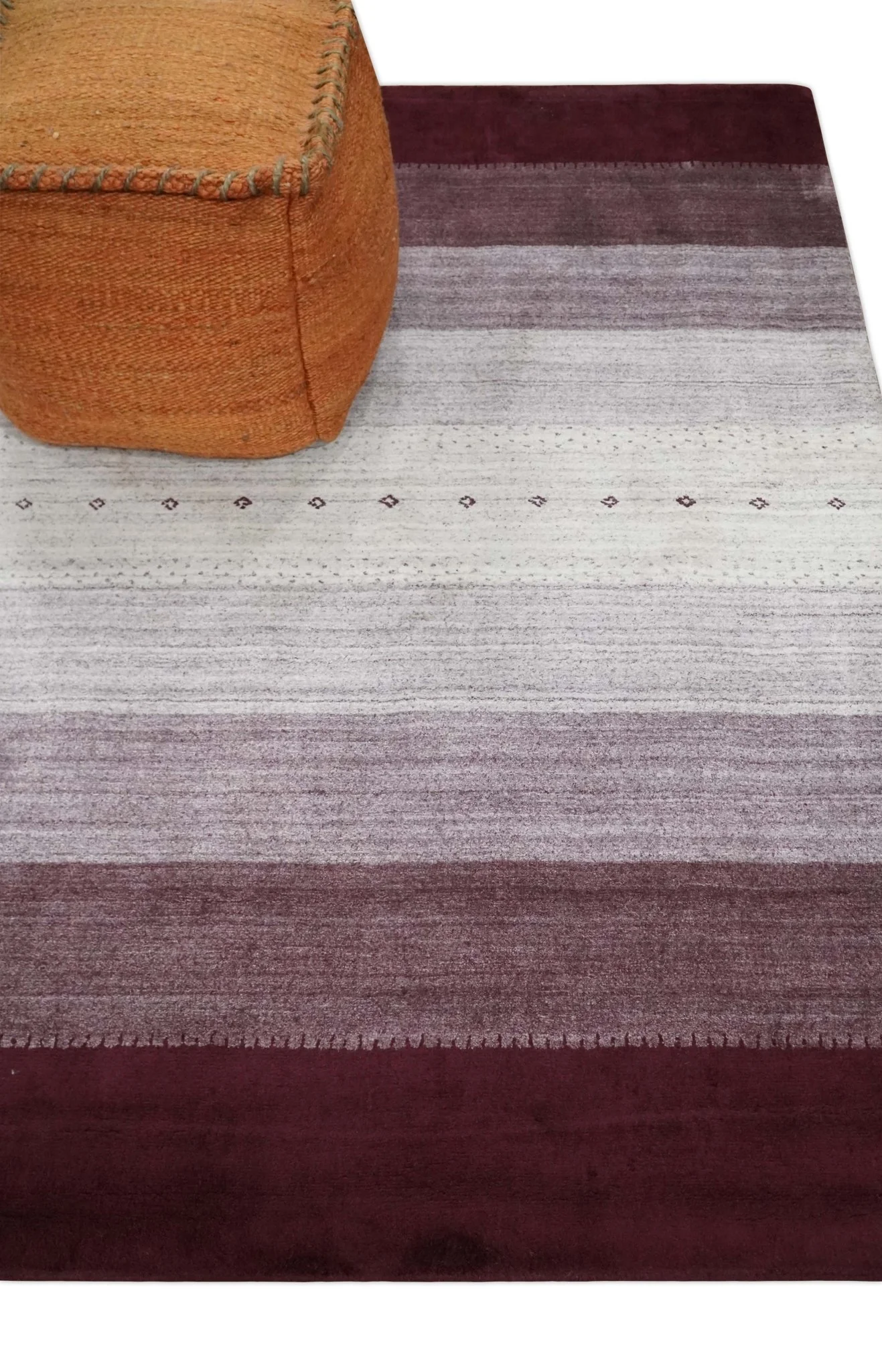 Ombre Purple and Ivory 5x7 Striped Wool and Bamboo Silk Hand Knotted Southwestern Gabbeh Rug | HL28 - Image 3