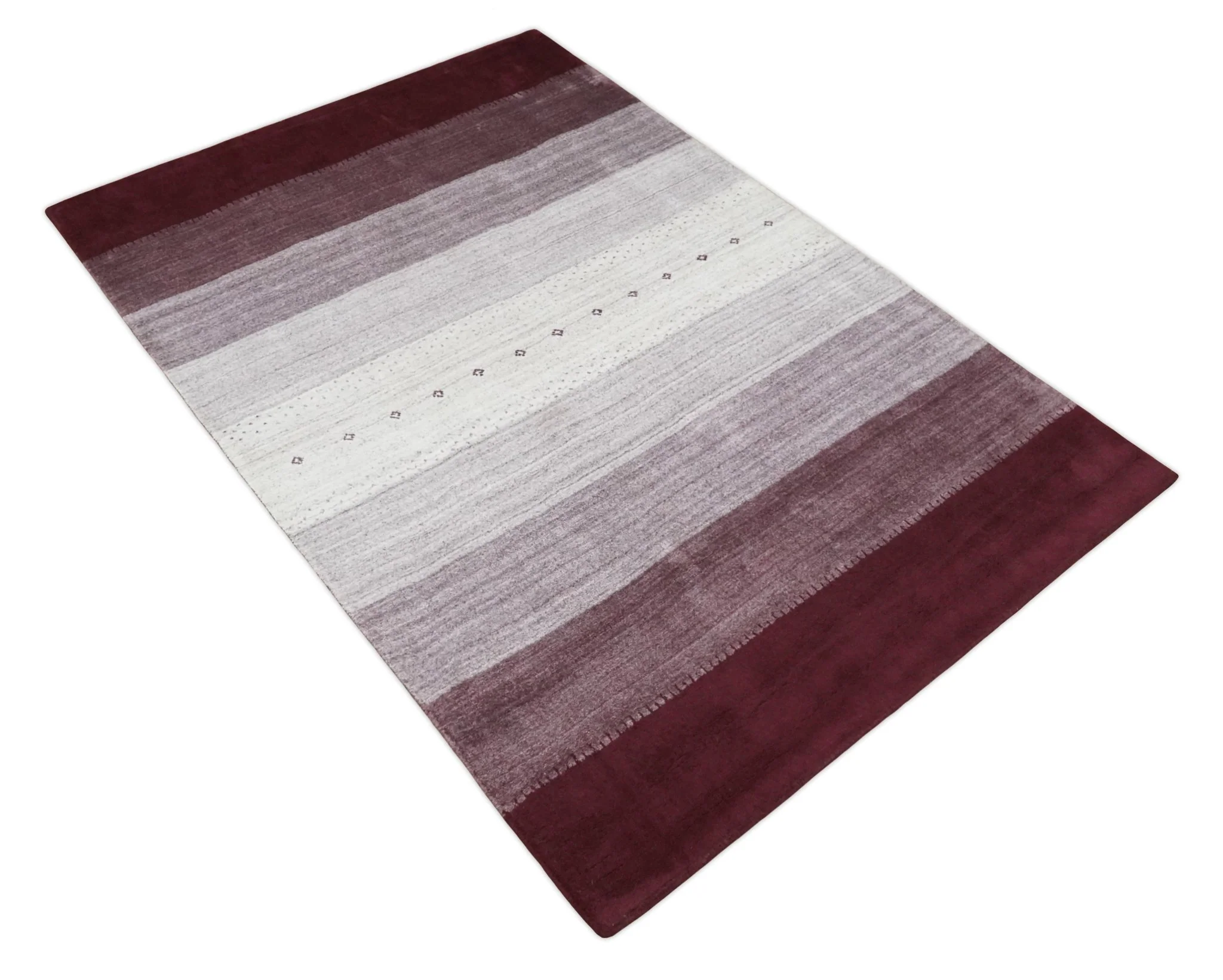 Ombre Purple and Ivory 5x7 Striped Wool and Bamboo Silk Hand Knotted Southwestern Gabbeh Rug | HL28 - Image 4