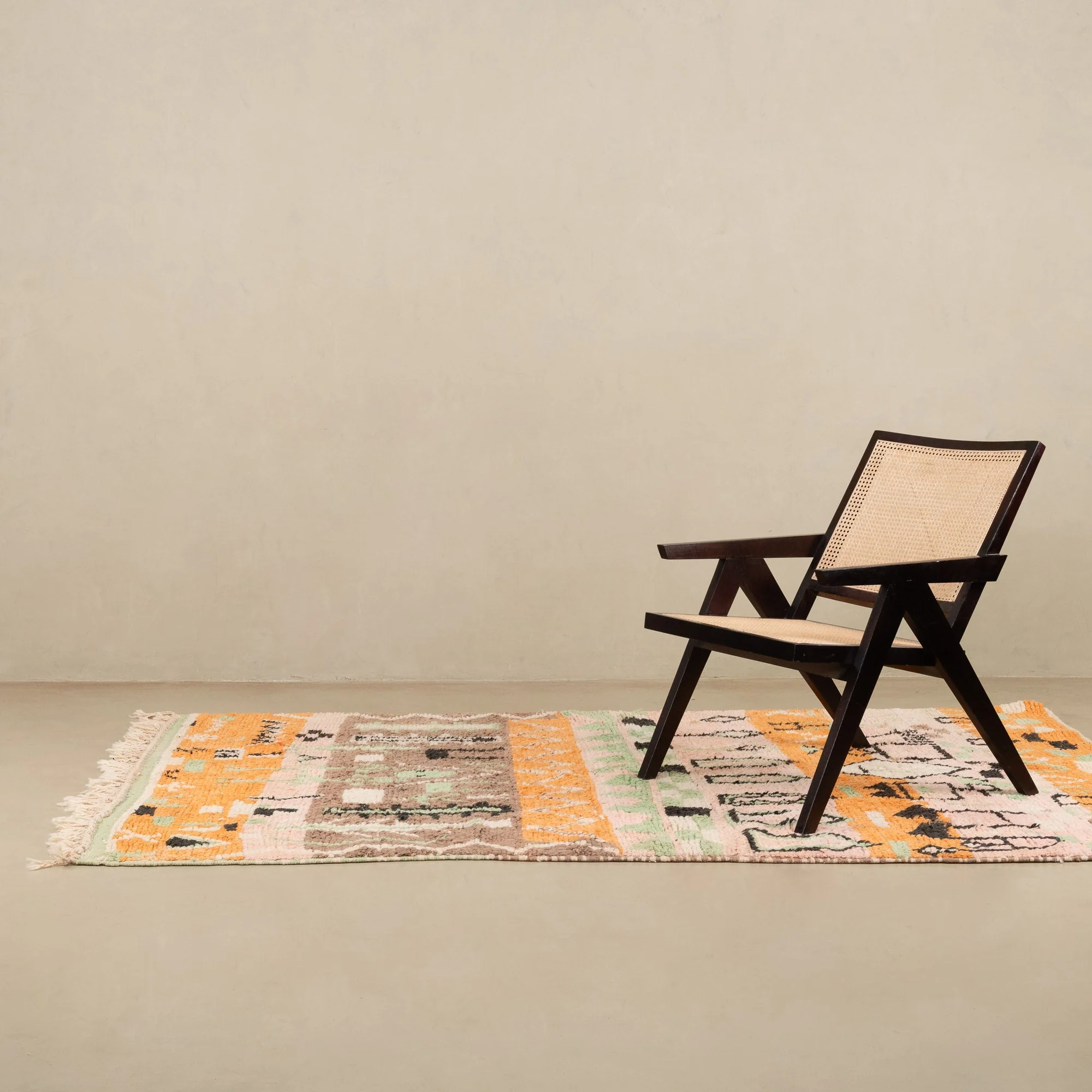 Orange And Peach Hand Knotted Contemporary Moroccan 5.6x8.9 Wool Rug - Image 2