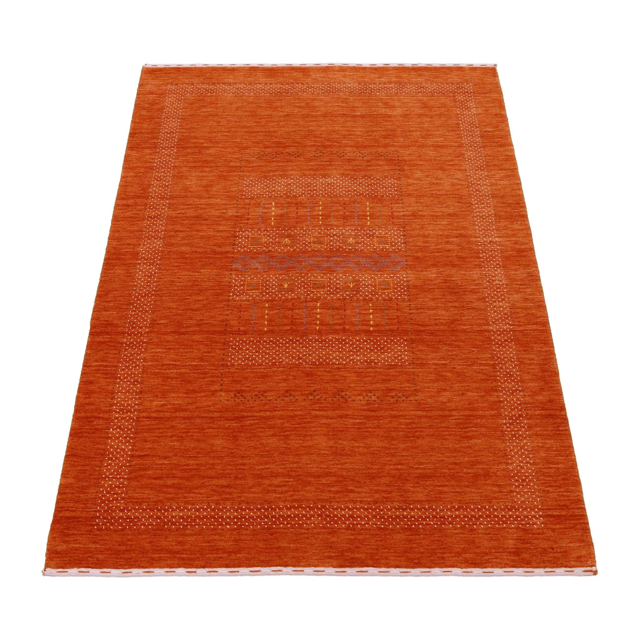Orange And White Modern Design Hand Loomed Wool Area Rug - Image 14