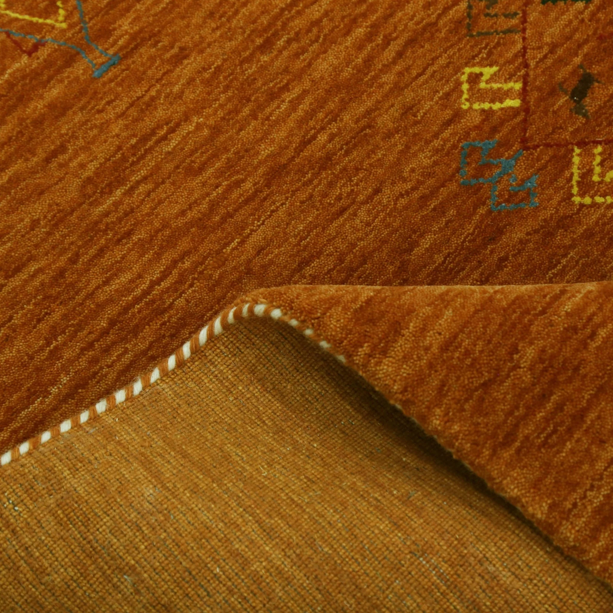 Orange Center Pattern Hand Loomed Wool Area Rug - Image 3
