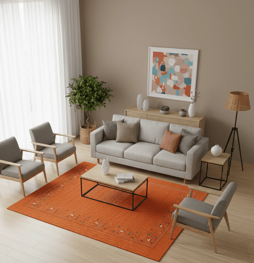Orange Contemporary Design Hand Loomed Wool Area Rug - Image 2