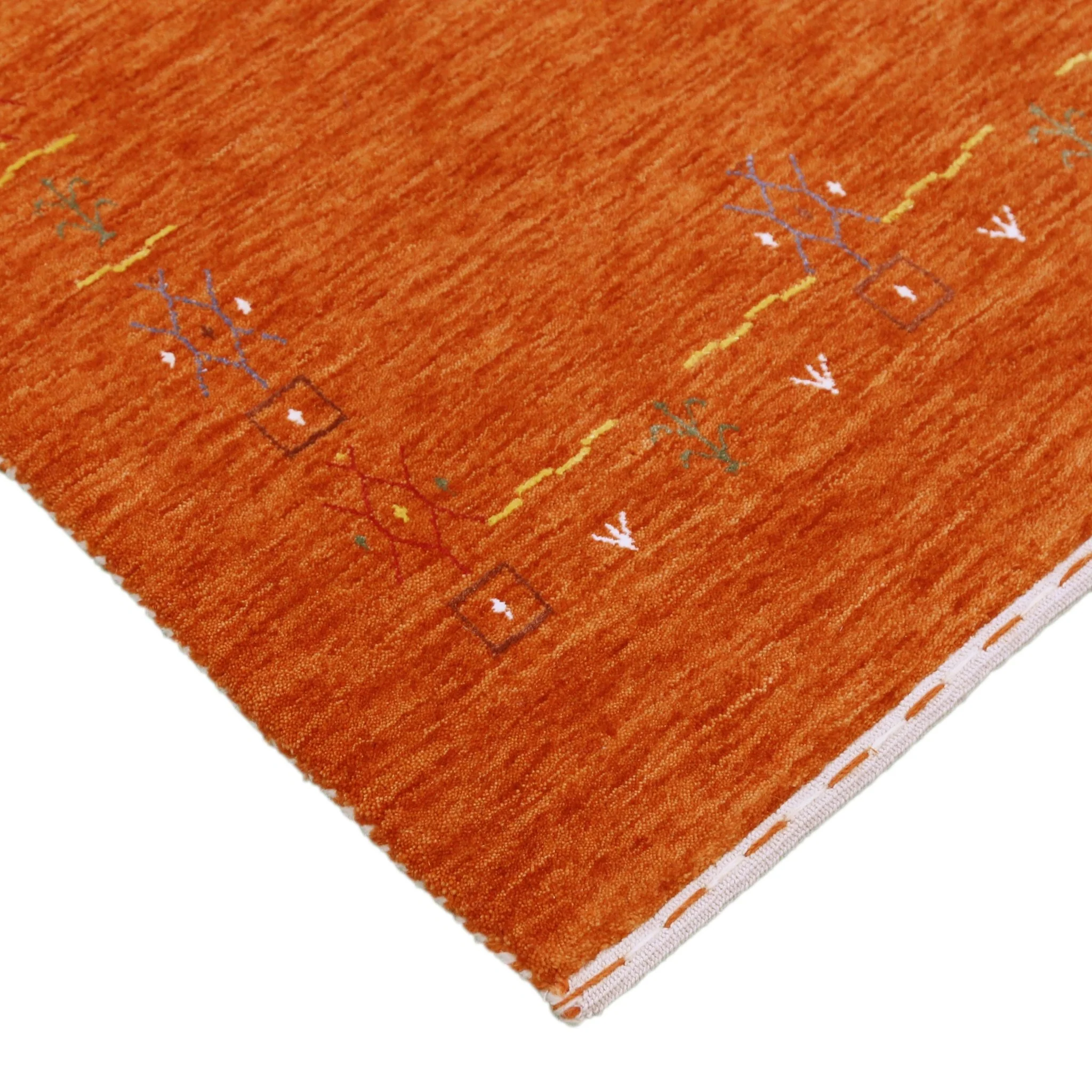Orange Modern Geometrical Tribal Border Hand Loomed Wool Area Rug - Image 10
