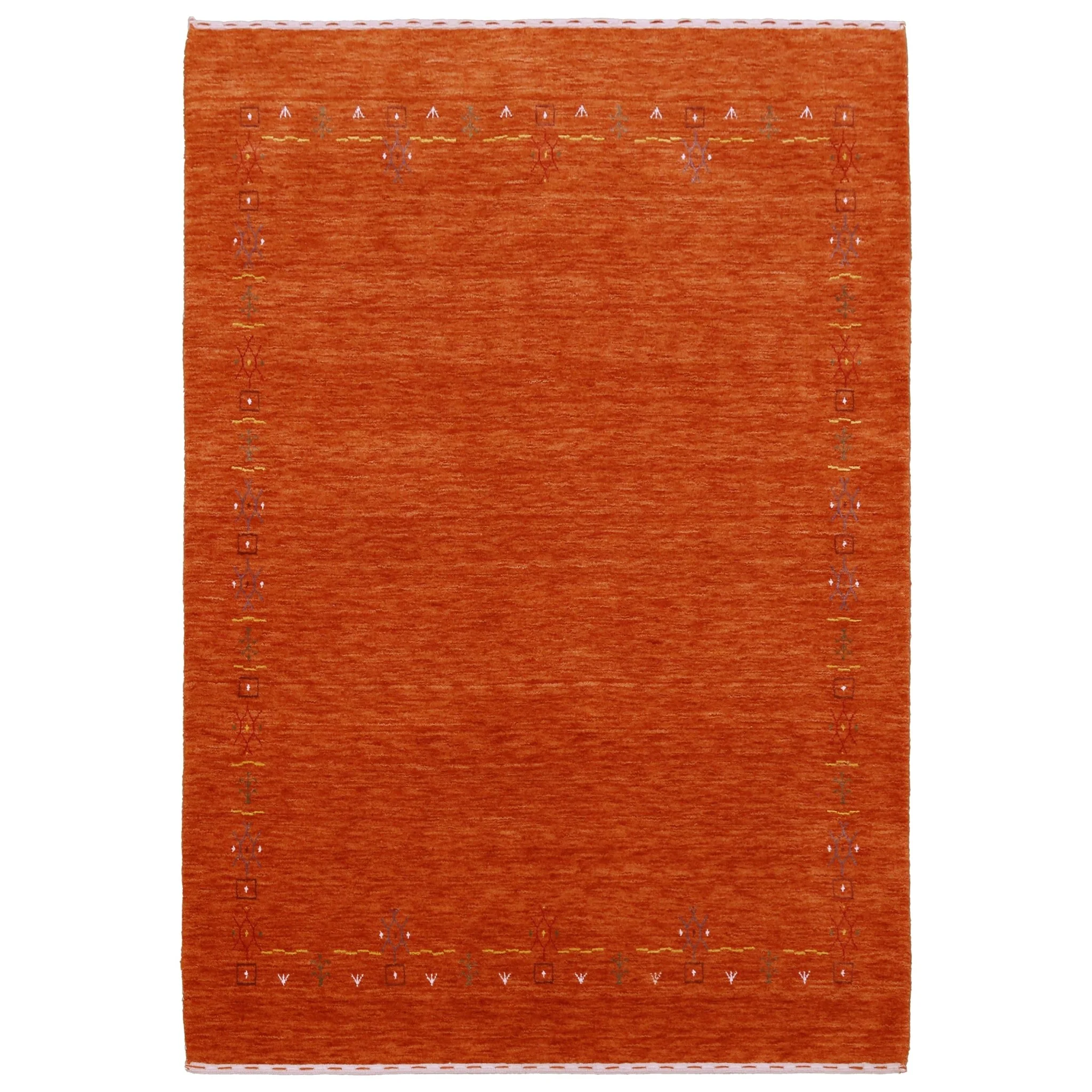 Orange Modern Geometrical Tribal Border Hand Loomed Wool Area Rug - Image 12