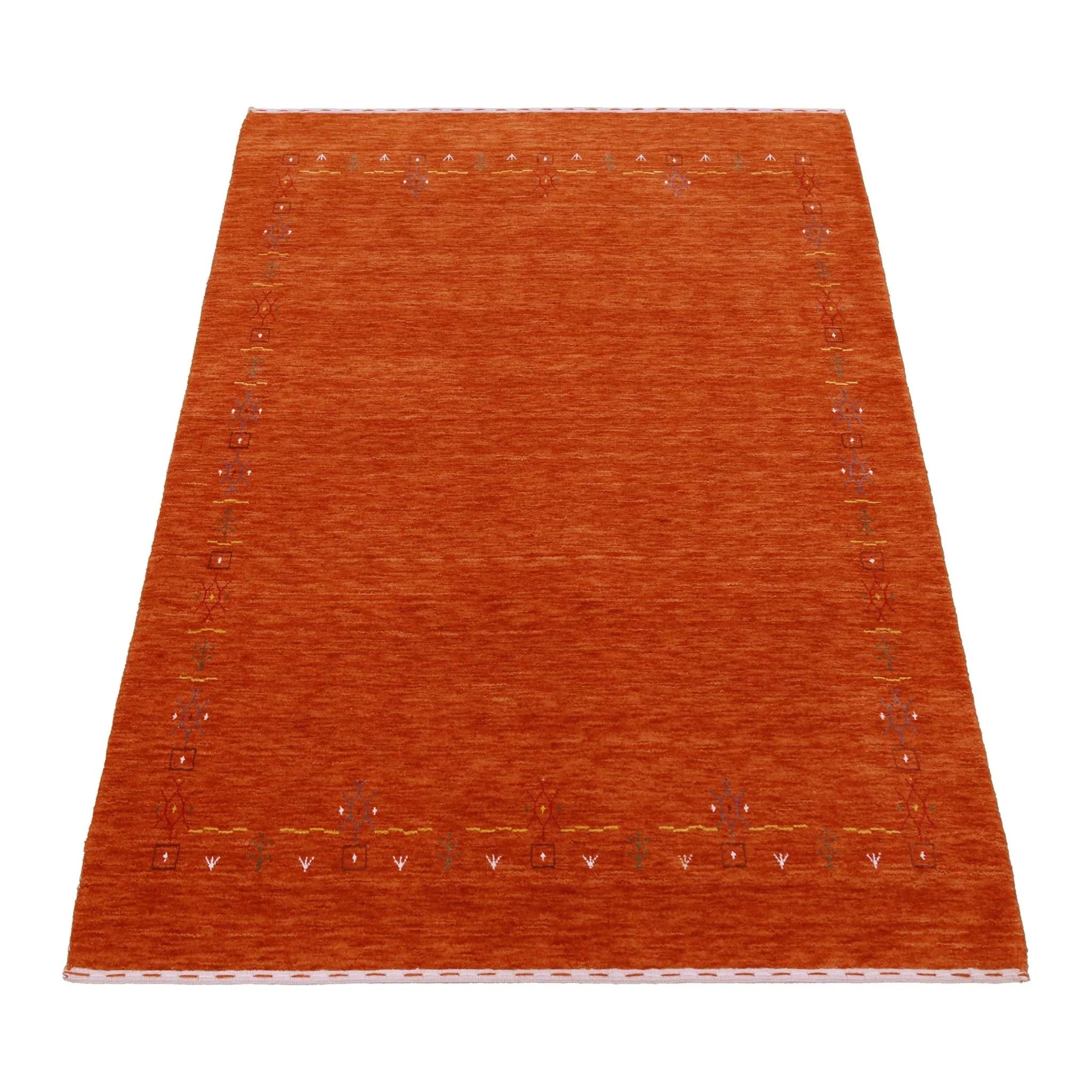 Orange Modern Geometrical Tribal Border Hand Loomed Wool Area Rug - Image 13