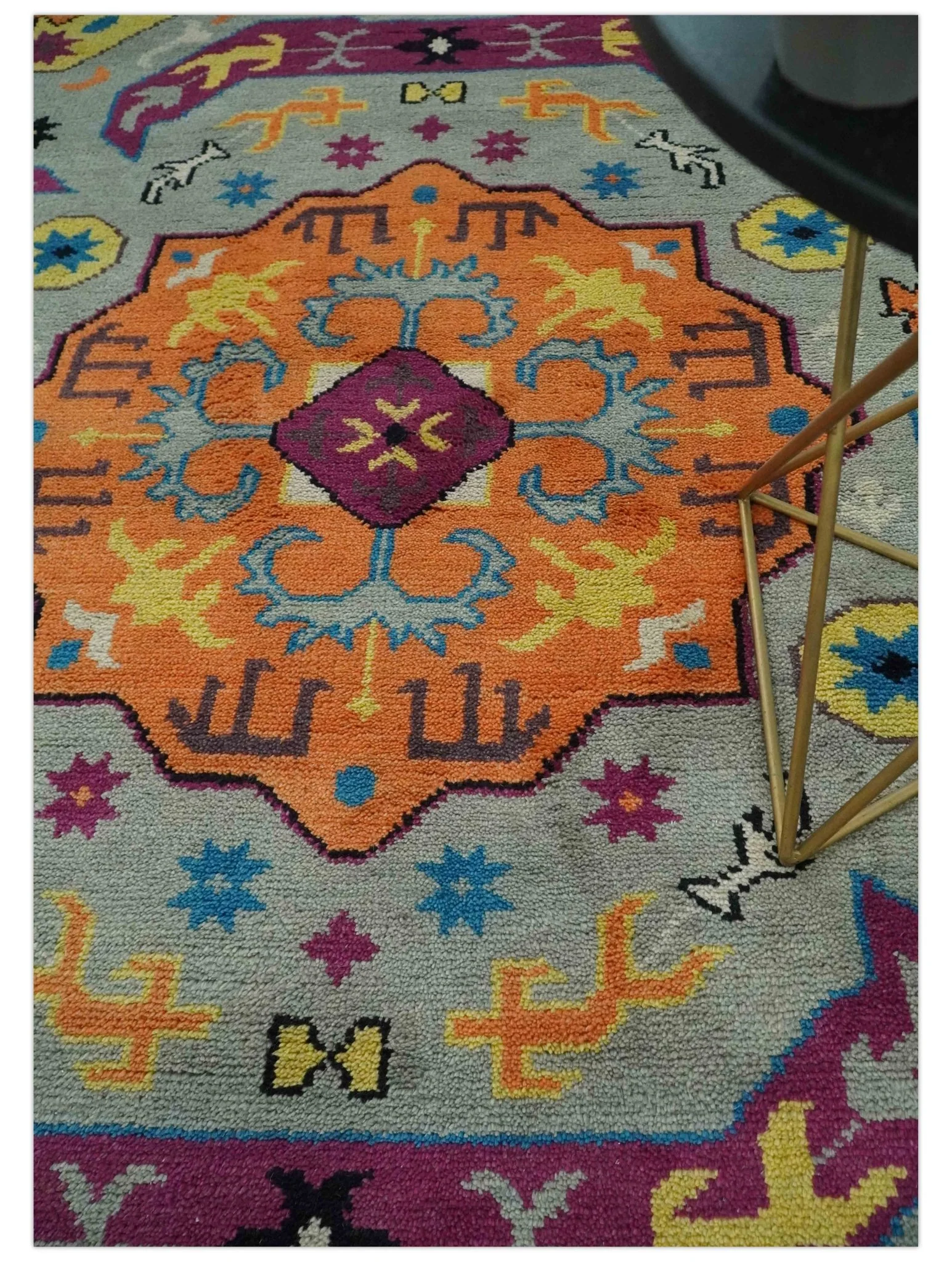 Orange, Silver and Mustard Traditional Mamluk Design Medallion Multi Size wool Area Rug - Image 3