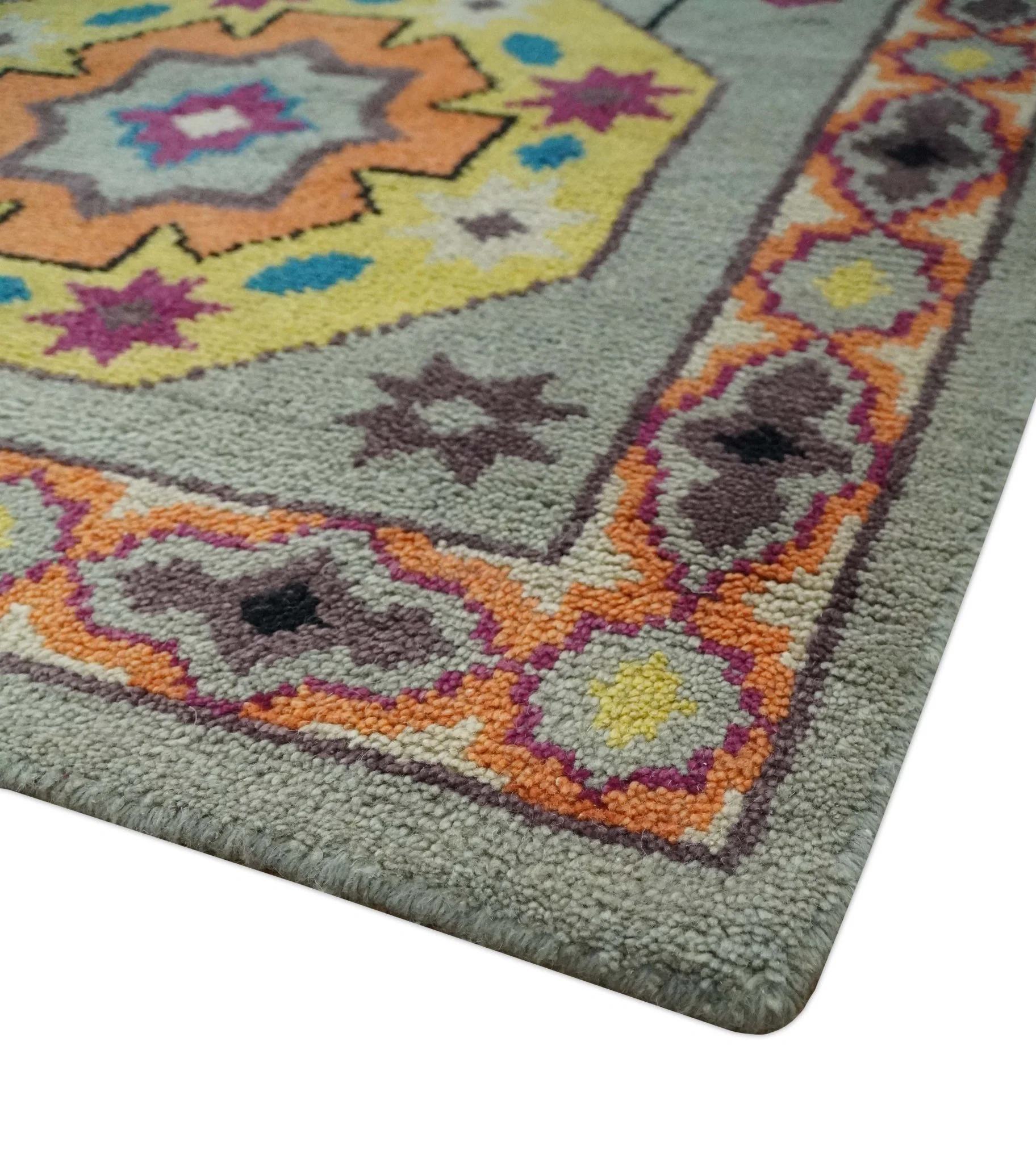 Orange, Silver and Mustard Traditional Mamluk Design Medallion Multi Size wool Area Rug - Image 6