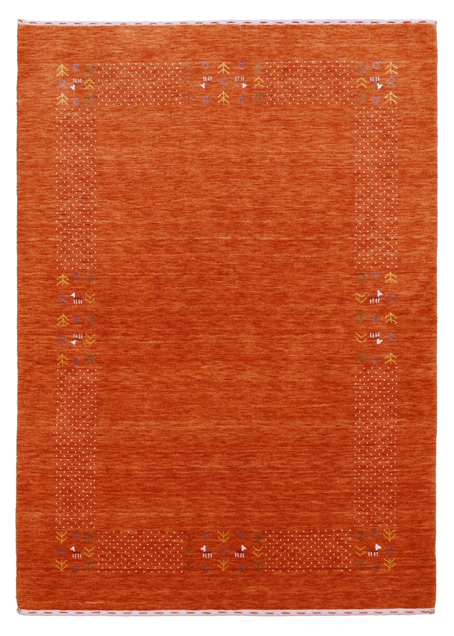 Orange Solid ground with Border Pattern Loomed Wool Area Rug - Image 13
