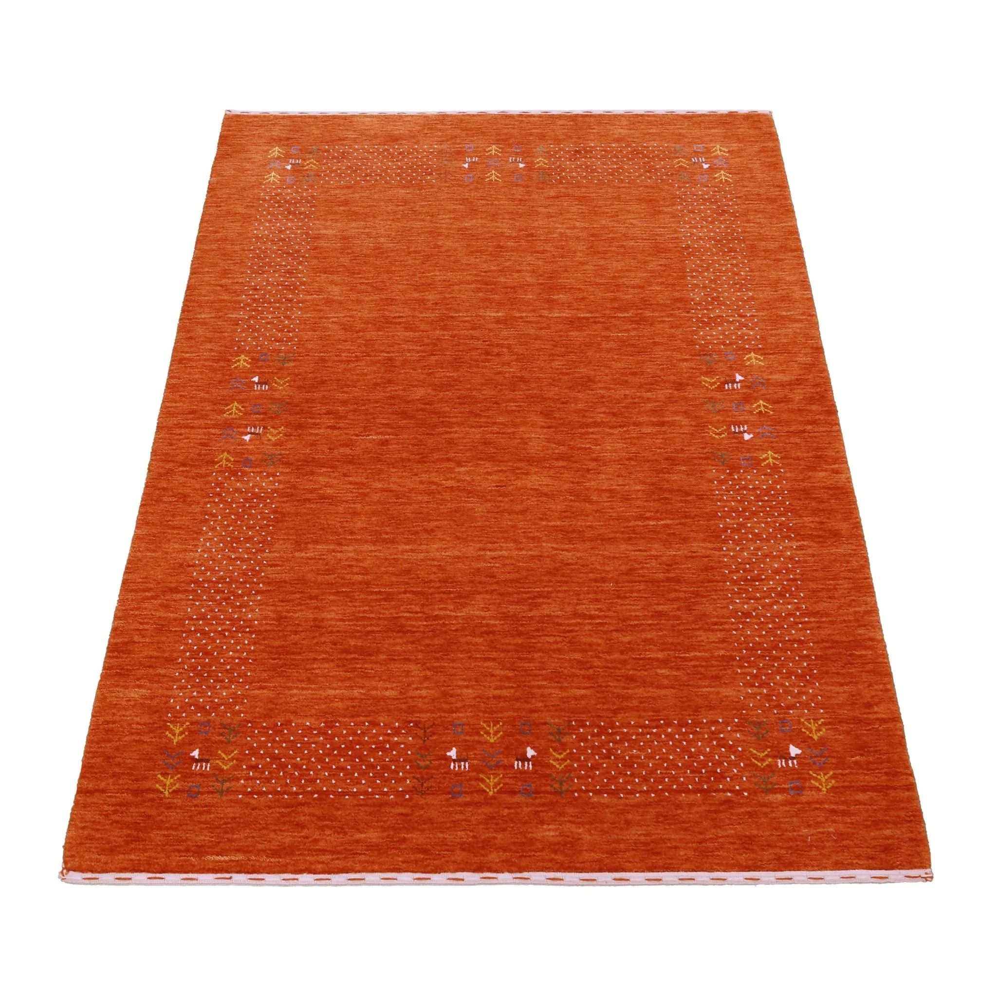 Orange Solid ground with Border Pattern Loomed Wool Area Rug - Image 15