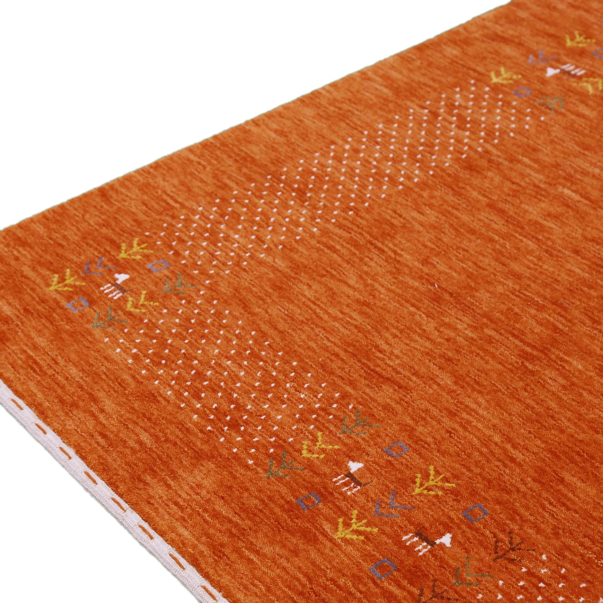 Orange Solid ground with Border Pattern Loomed Wool Area Rug - Image 3
