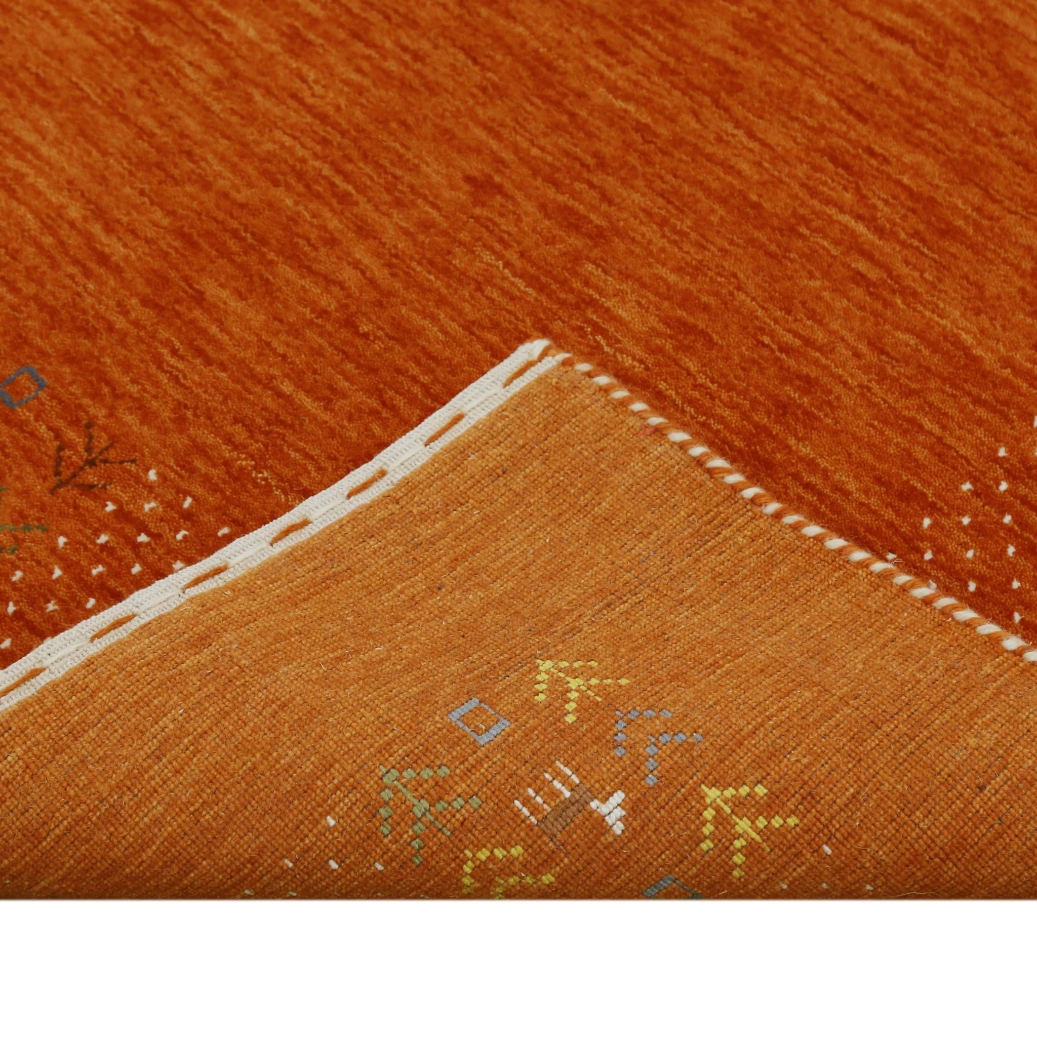 Orange Solid ground with Border Pattern Loomed Wool Area Rug - Image 4