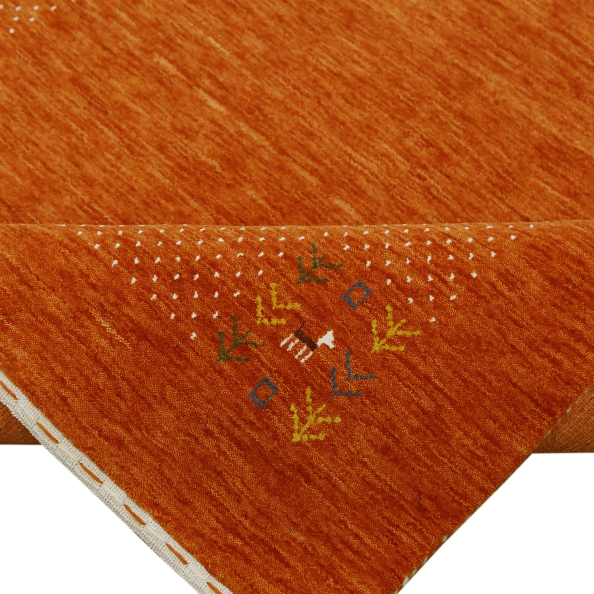 Orange Solid ground with Border Pattern Loomed Wool Area Rug - Image 6