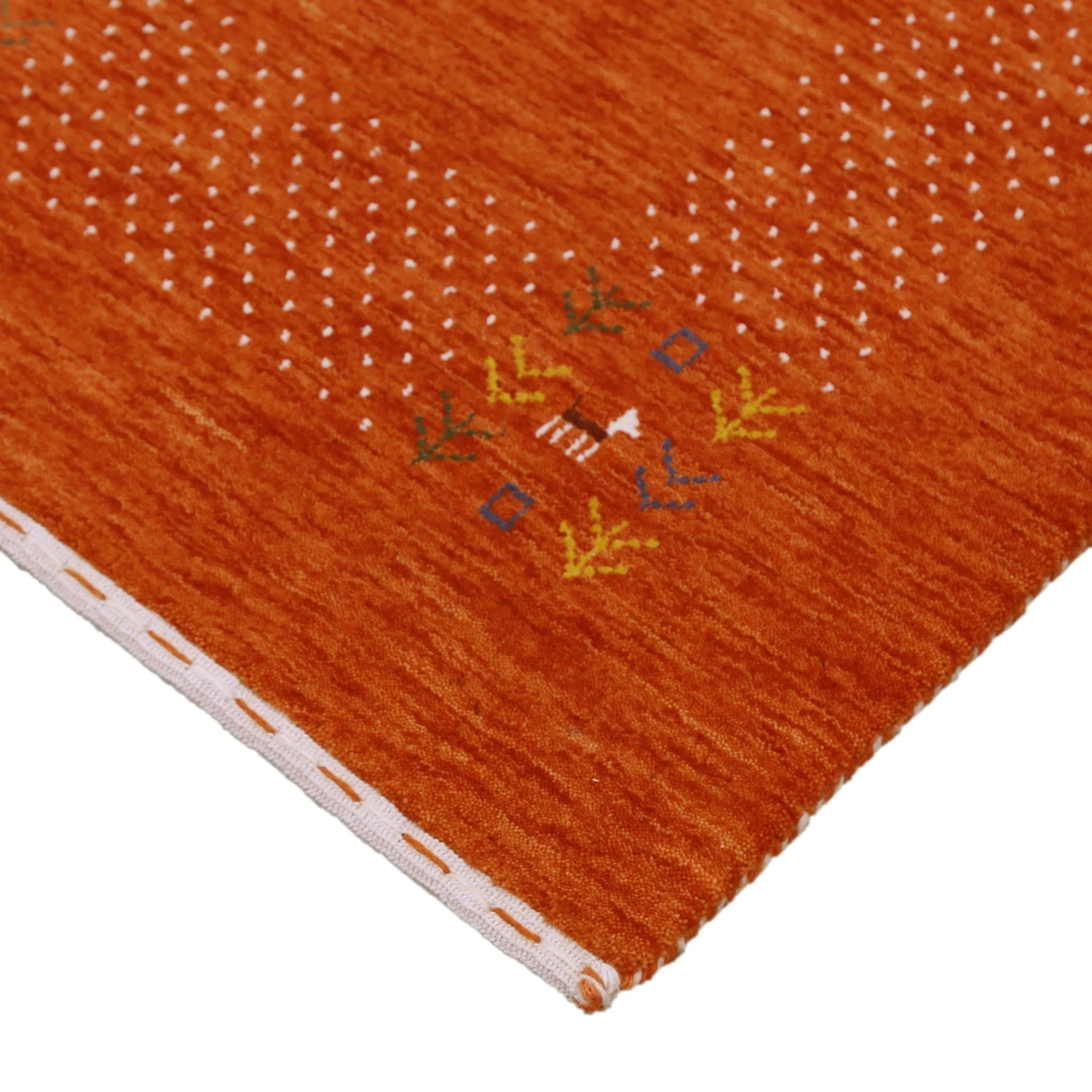 Orange Solid ground with Border Pattern Loomed Wool Area Rug - Image 7
