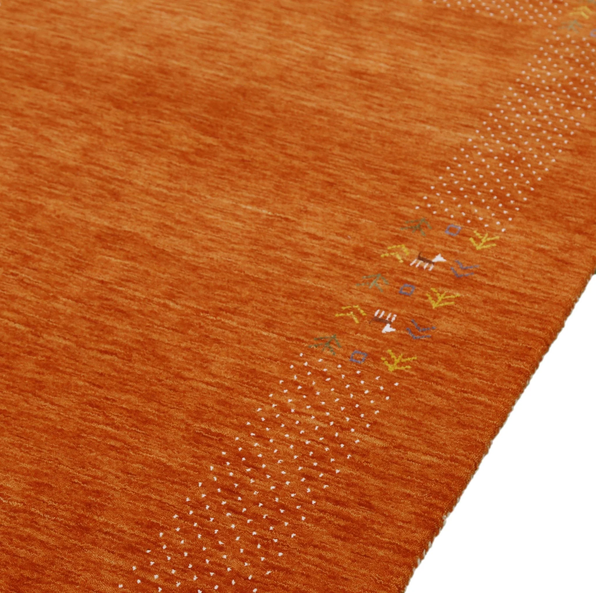 Orange Solid ground with Border Pattern Loomed Wool Area Rug - Image 9