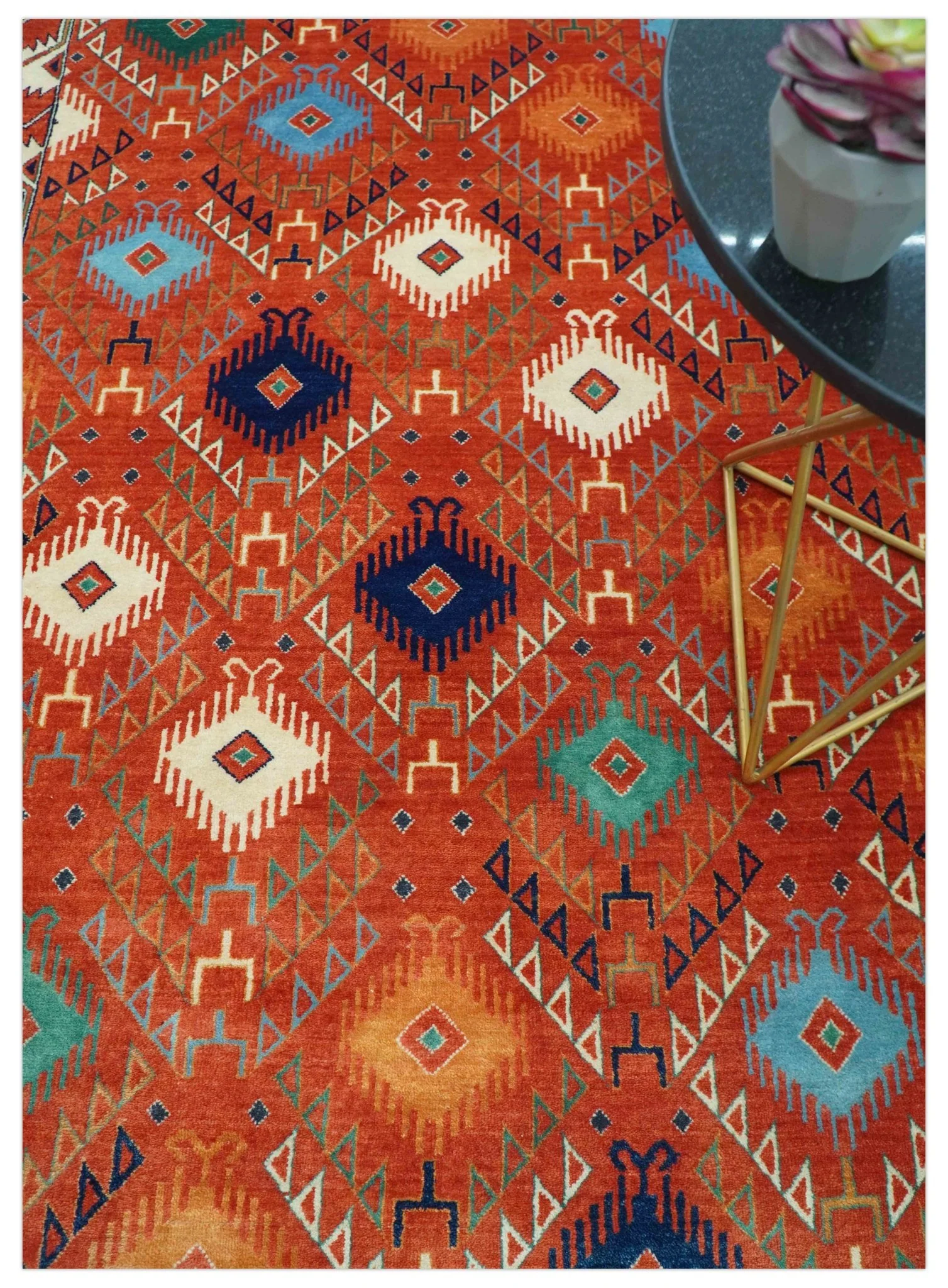Rust Traditional Tribal Design 8x11.7 Hand Knotted wool Area Rug - Image 10