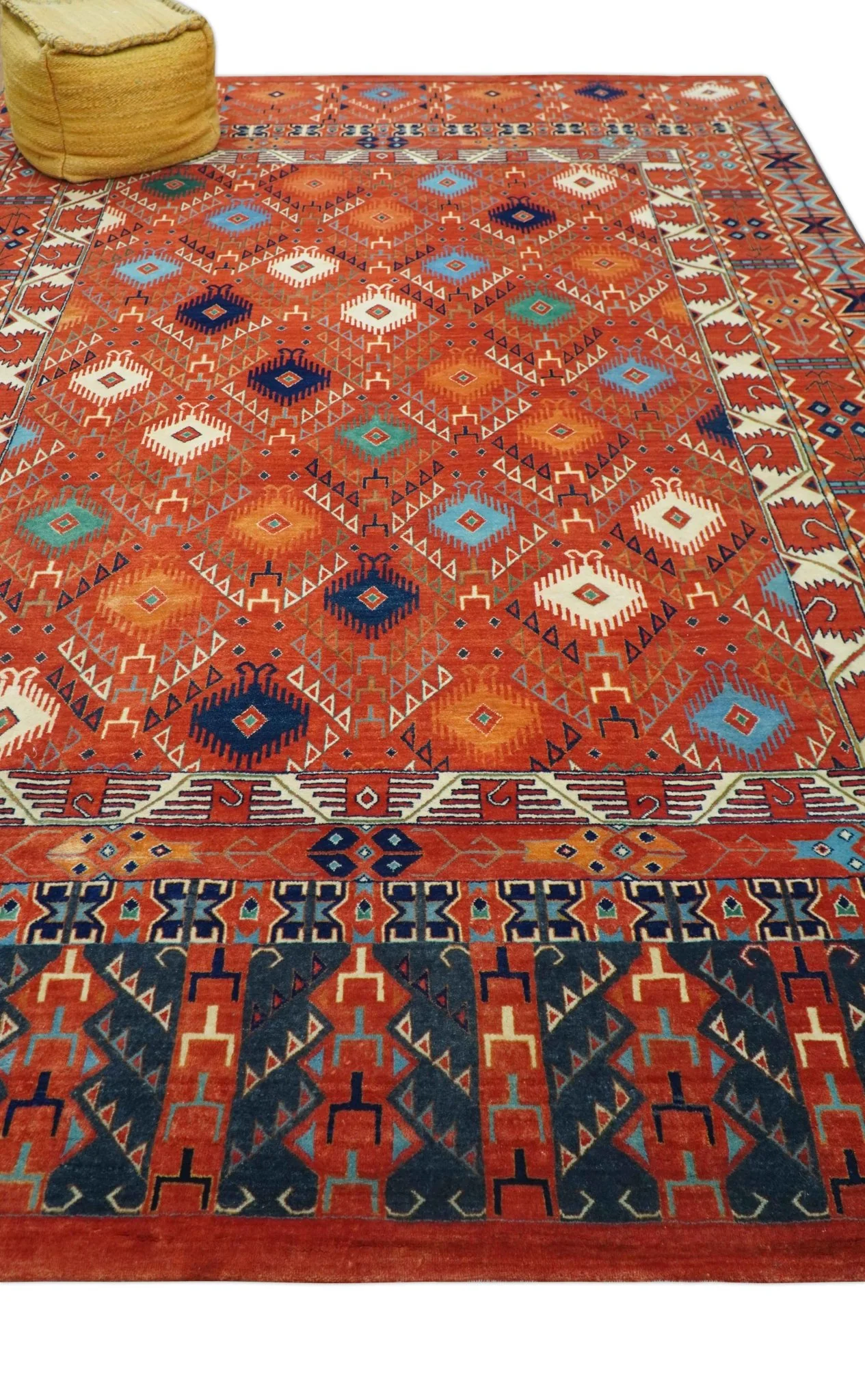 Rust Traditional Tribal Design 8x11.7 Hand Knotted wool Area Rug - Image 11