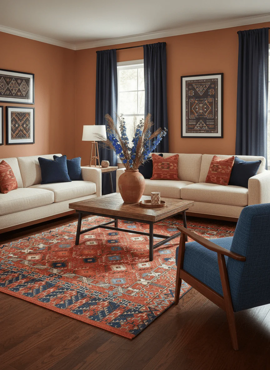 Rust Traditional Tribal Design 8x11.7 Hand Knotted wool Area Rug - Image 2
