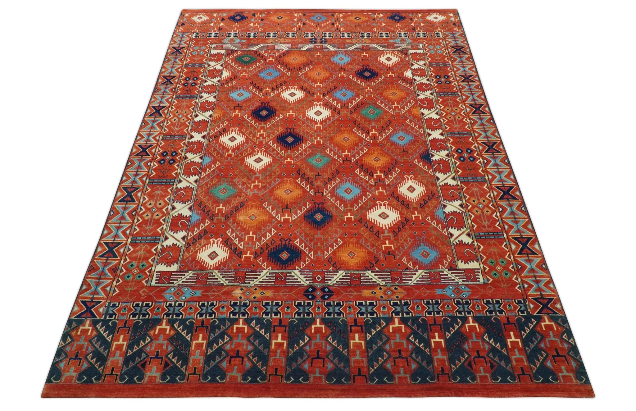 Rust Traditional Tribal Design 8x11.7 Hand Knotted wool Area Rug - Image 4