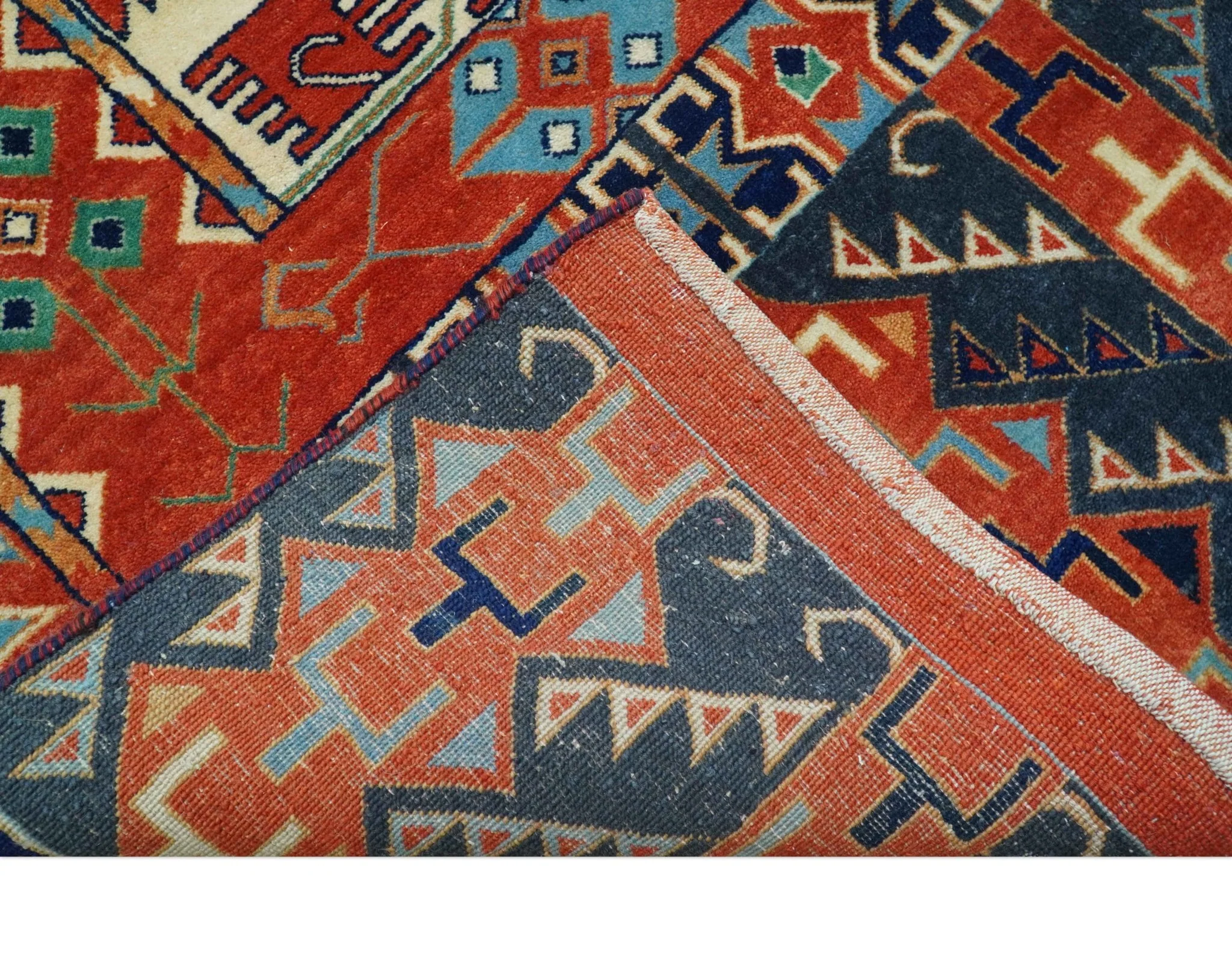 Rust Traditional Tribal Design 8x11.7 Hand Knotted wool Area Rug - Image 5