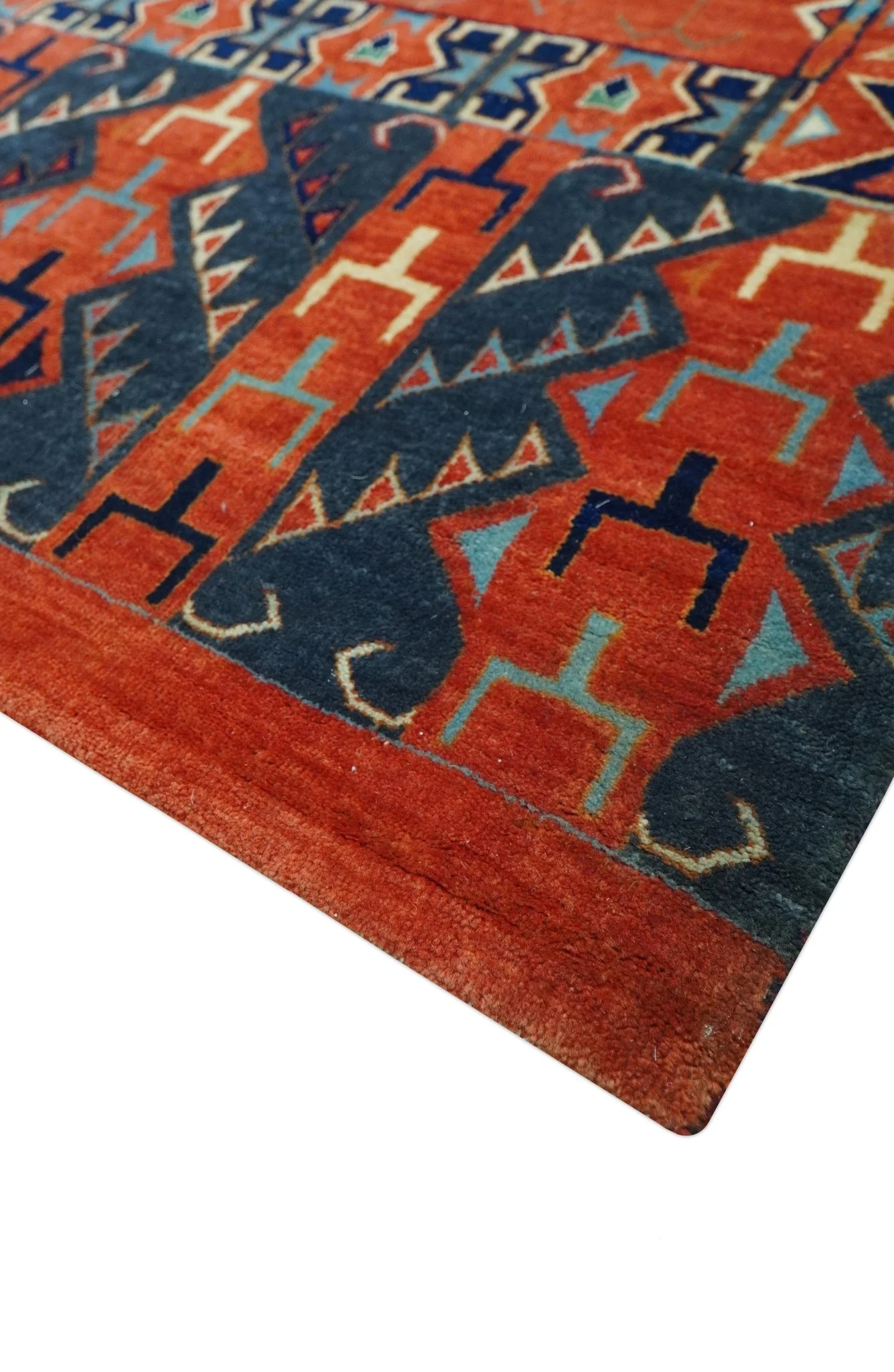 Rust Traditional Tribal Design 8x11.7 Hand Knotted wool Area Rug - Image 6