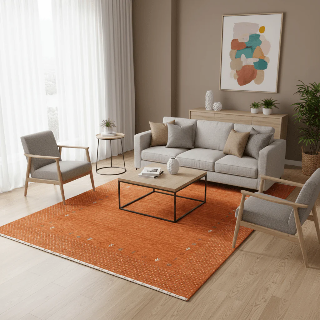 Orange Tribal Gabbeh Border Design Hand Loomed Wool Area Rug - Image 2