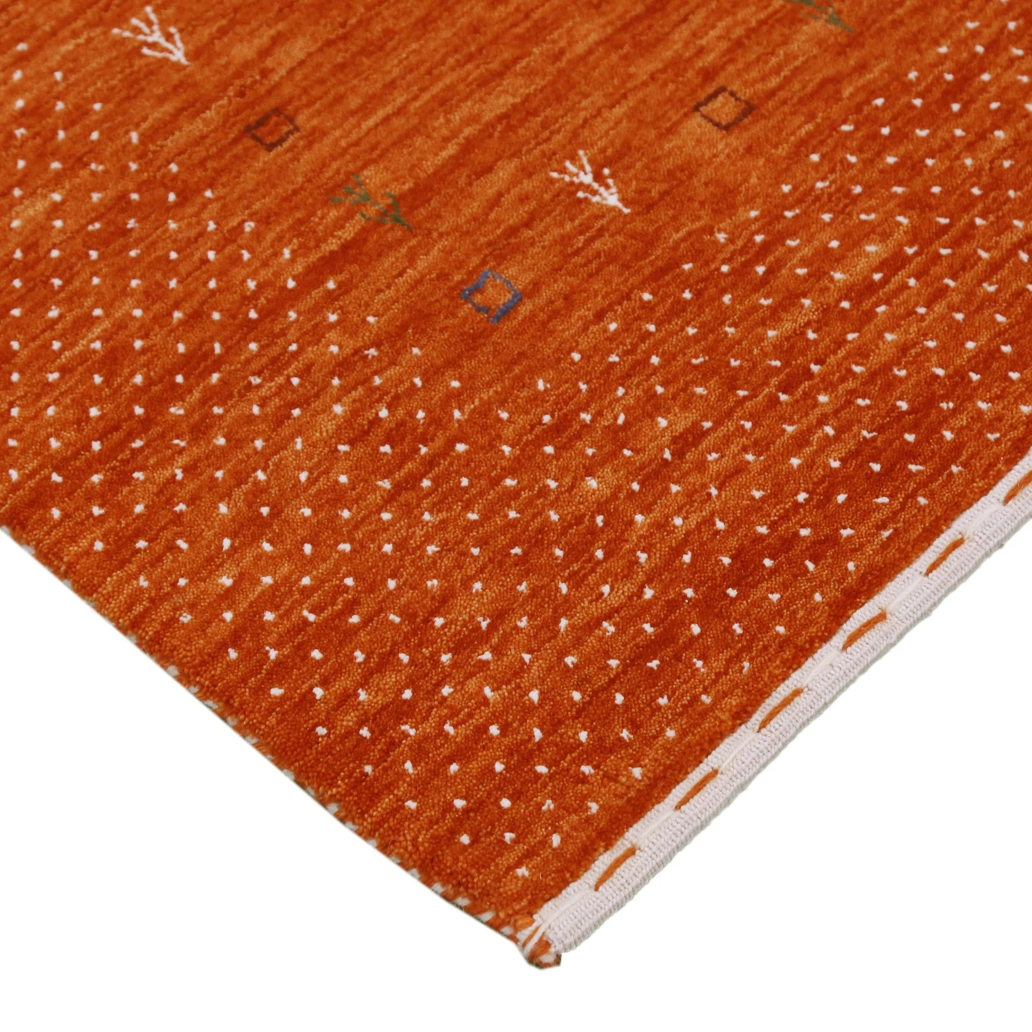 Orange Tribal Gabbeh Border Design Hand Loomed Wool Area Rug - Image 6