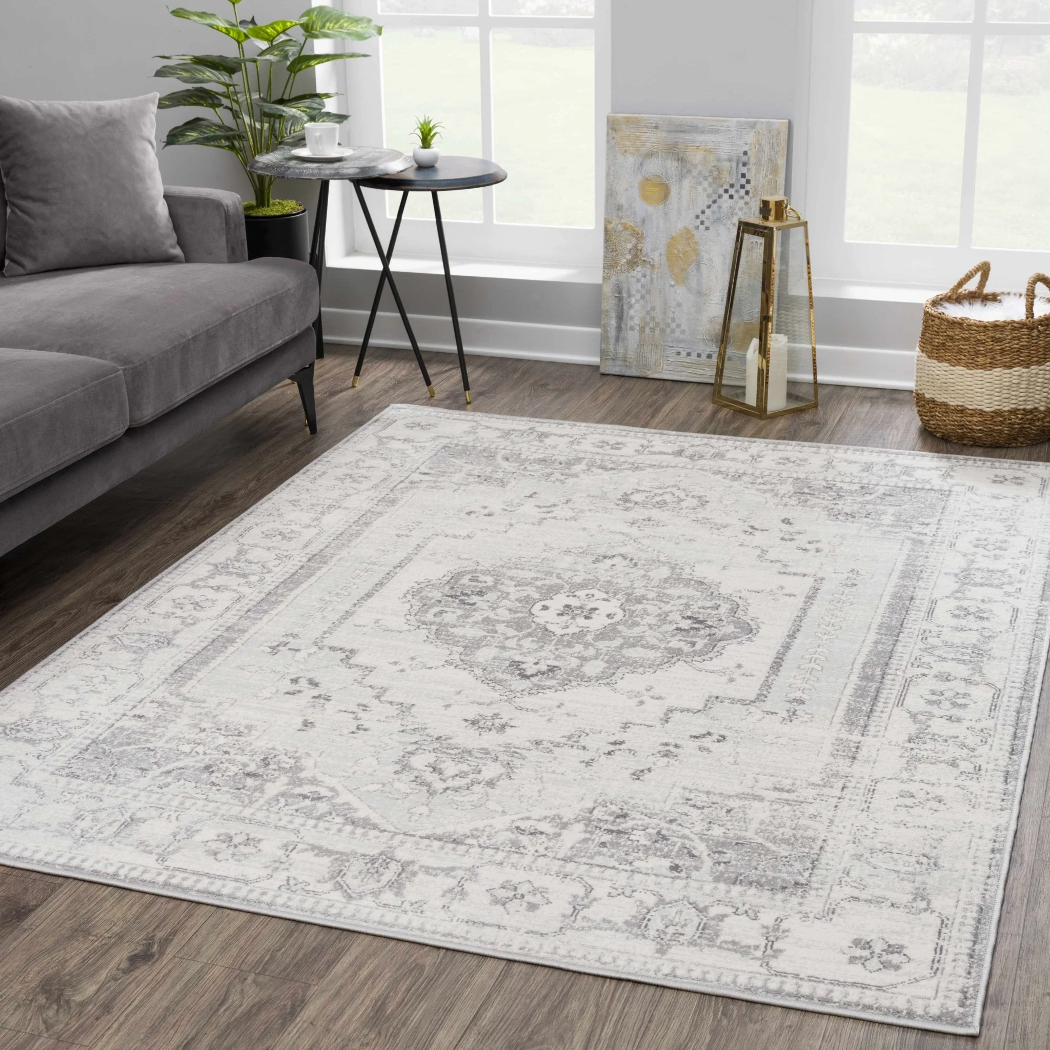 Oriental Bohemian Ivory and Gray Medium pile multi size  Area Rug - Image 12