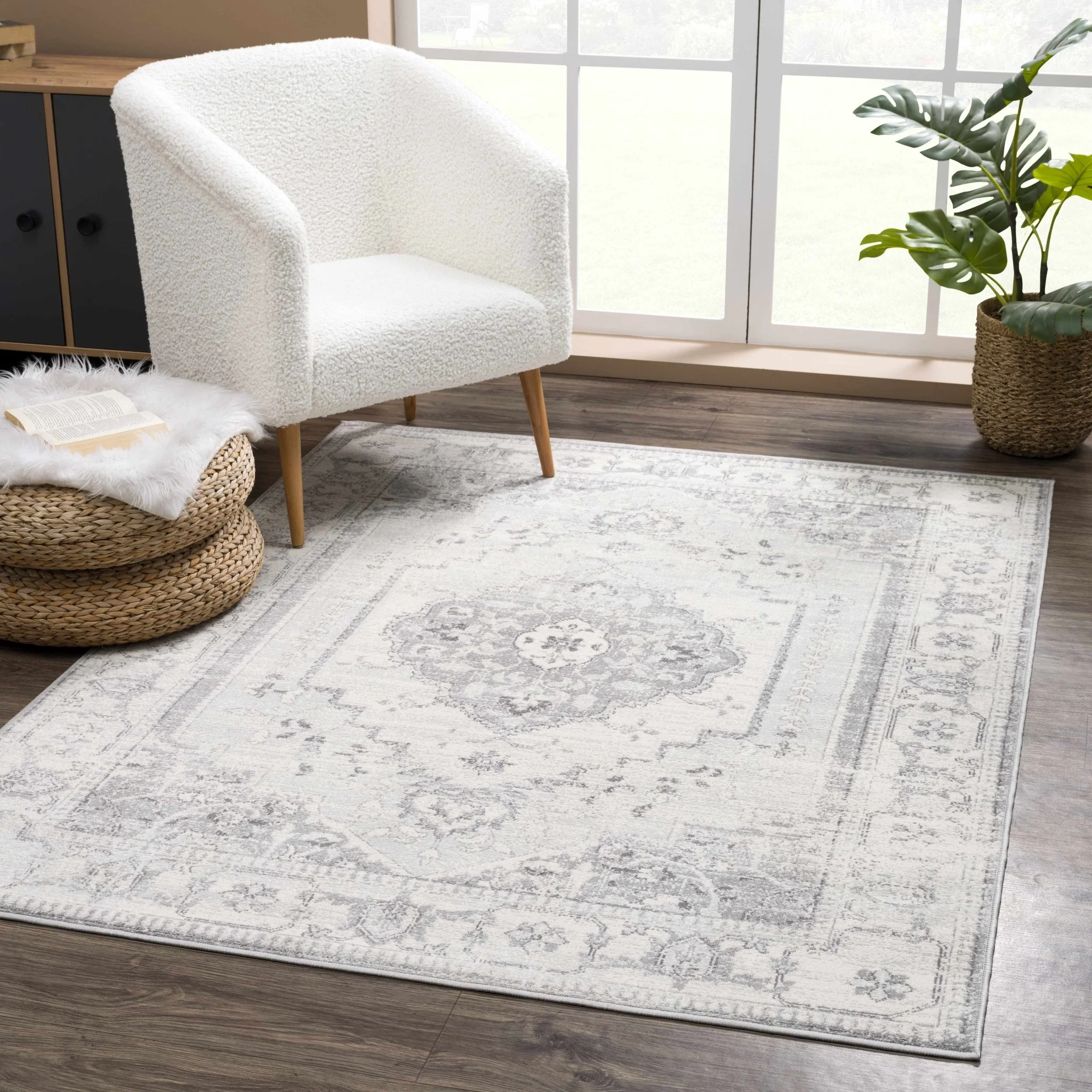 Oriental Bohemian Ivory and Gray Medium pile multi size  Area Rug - Image 3