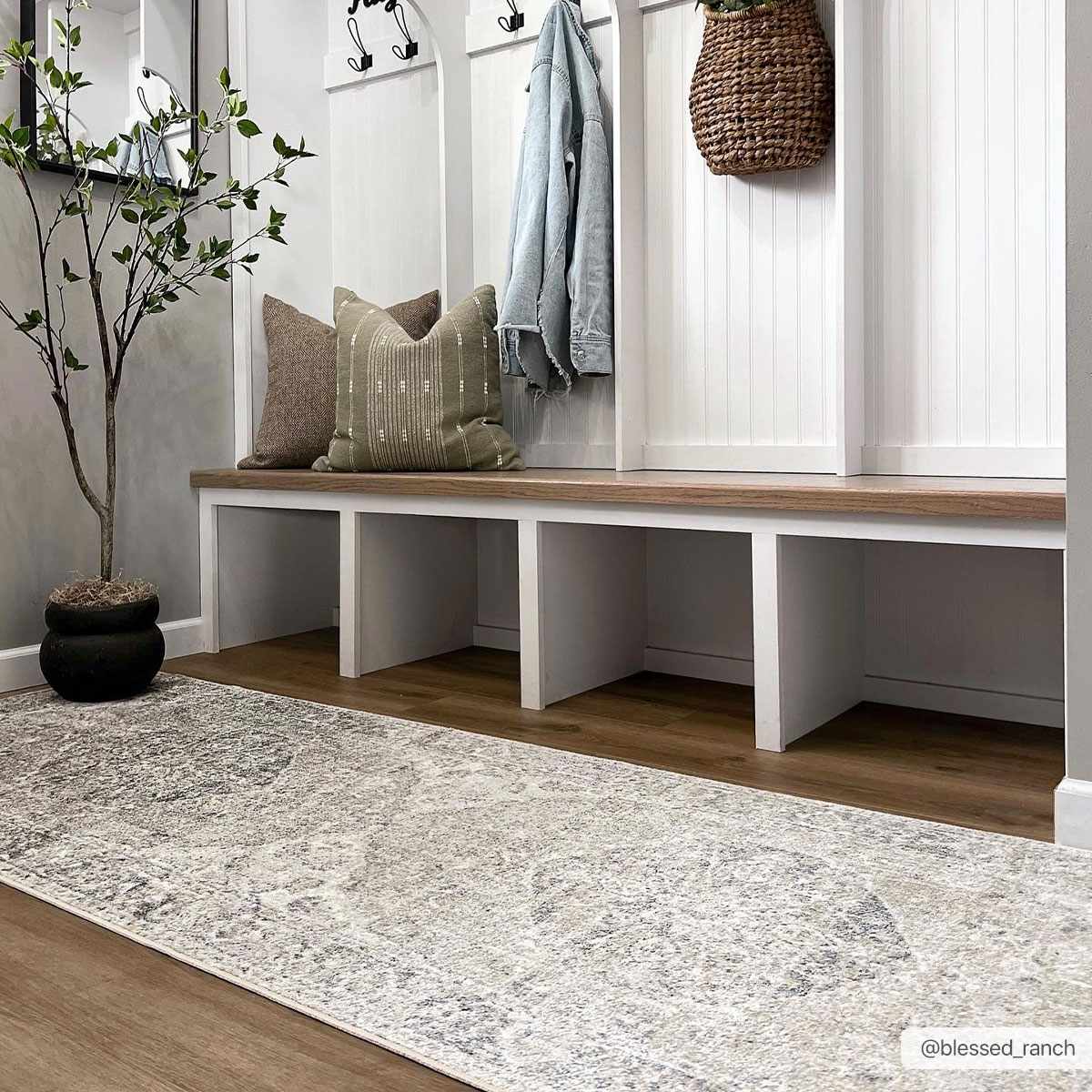 Traditional Oriental Light Brown and Blue and Medallion Design Low pile Area Rug - Image 11