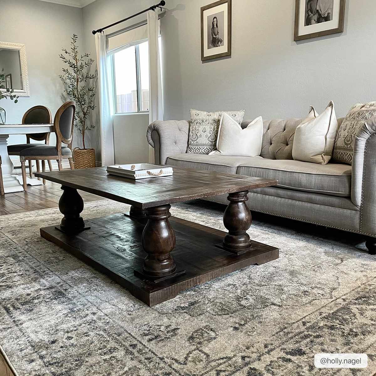 Traditional Oriental Light Brown and Blue and Medallion Design Low pile Area Rug - Image 12