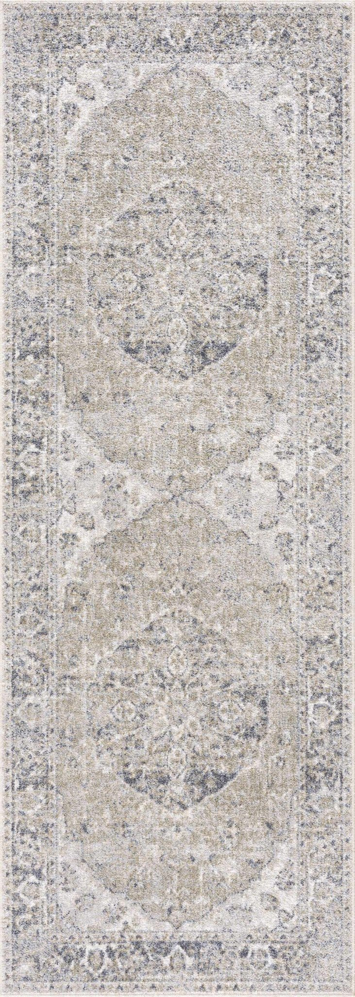 Traditional Oriental Light Brown and Blue and Medallion Design Low pile Area Rug - Image 19
