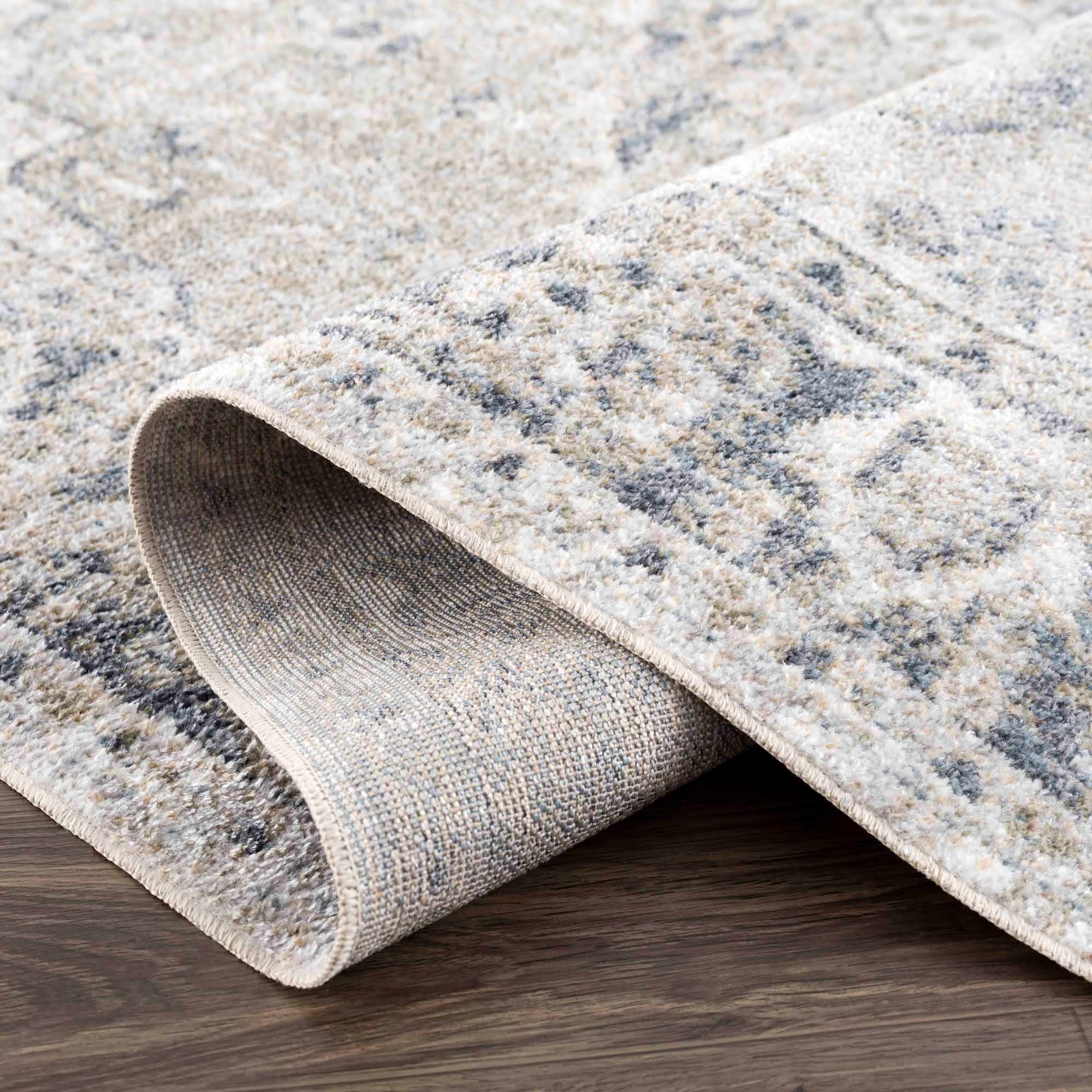 Traditional Oriental Light Brown and Blue and Medallion Design Low pile Area Rug - Image 22