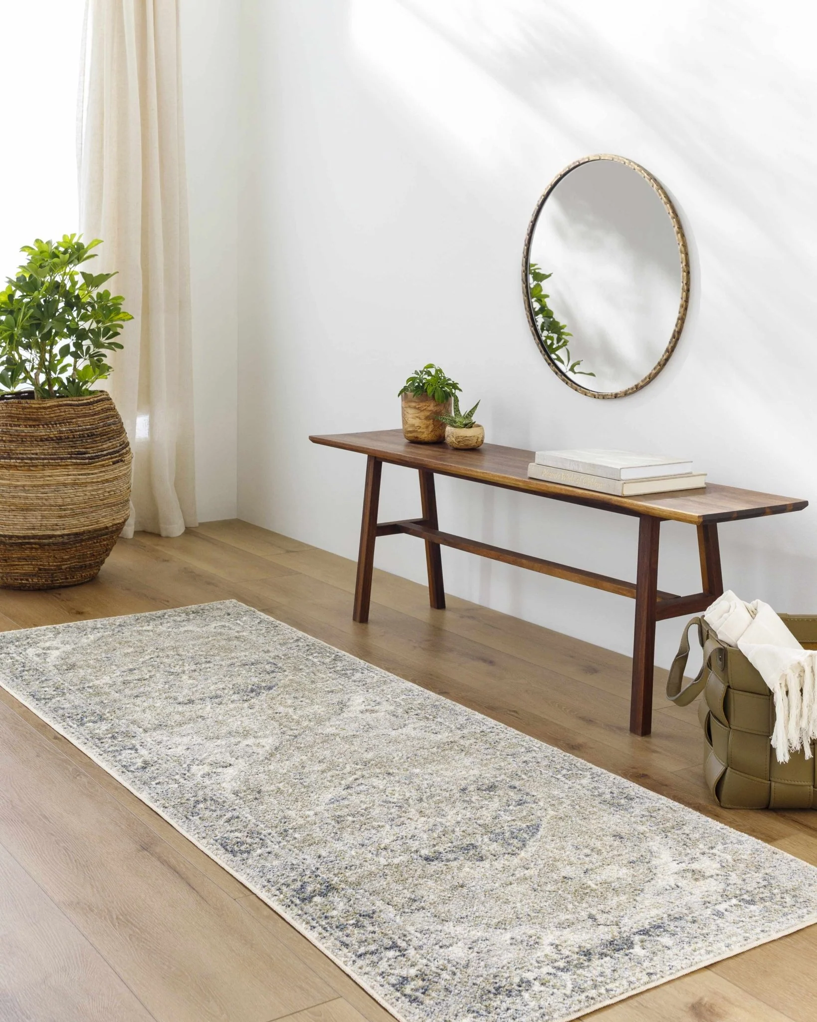 Traditional Oriental Light Brown and Blue and Medallion Design Low pile Area Rug - Image 31
