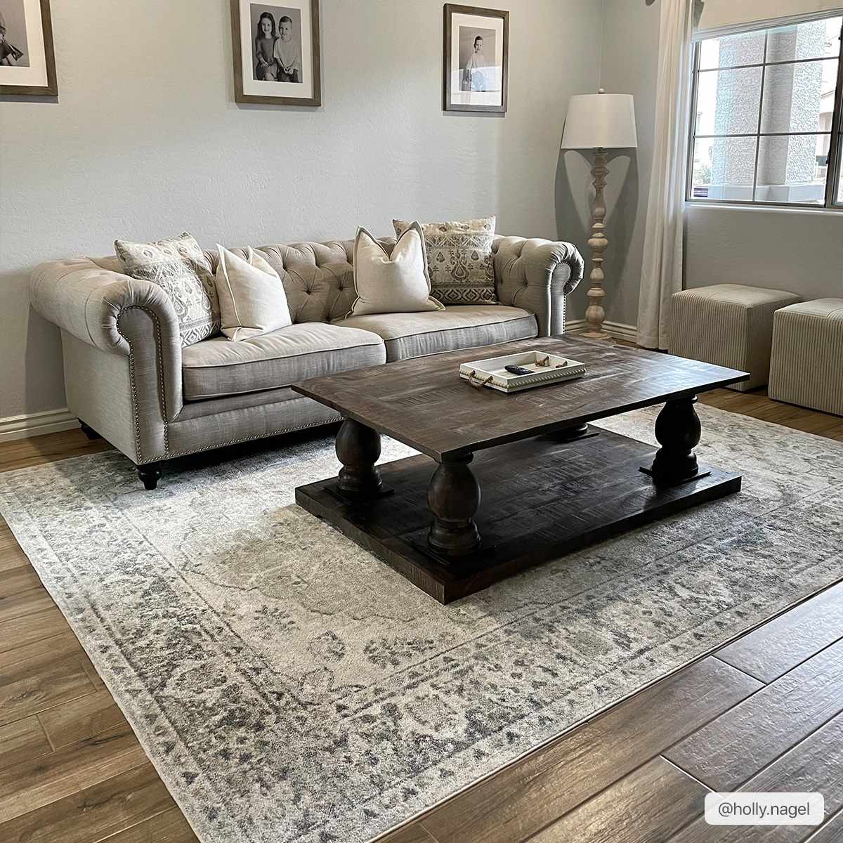 Traditional Oriental Light Brown and Blue and Medallion Design Low pile Area Rug - Image 7