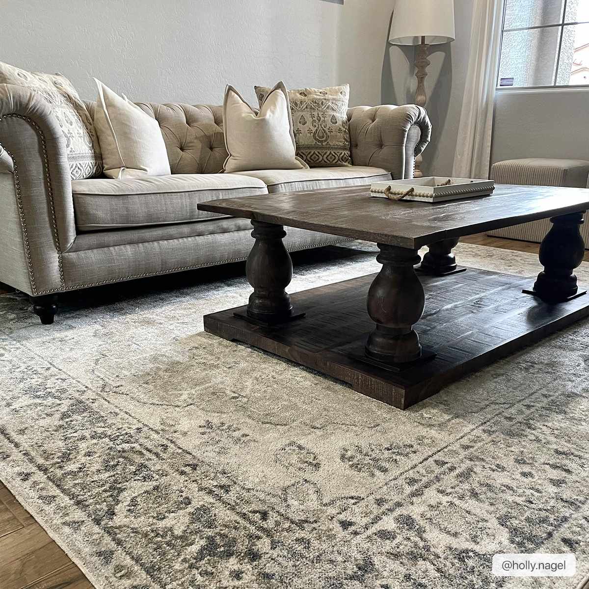 Traditional Oriental Light Brown and Blue and Medallion Design Low pile Area Rug - Image 8