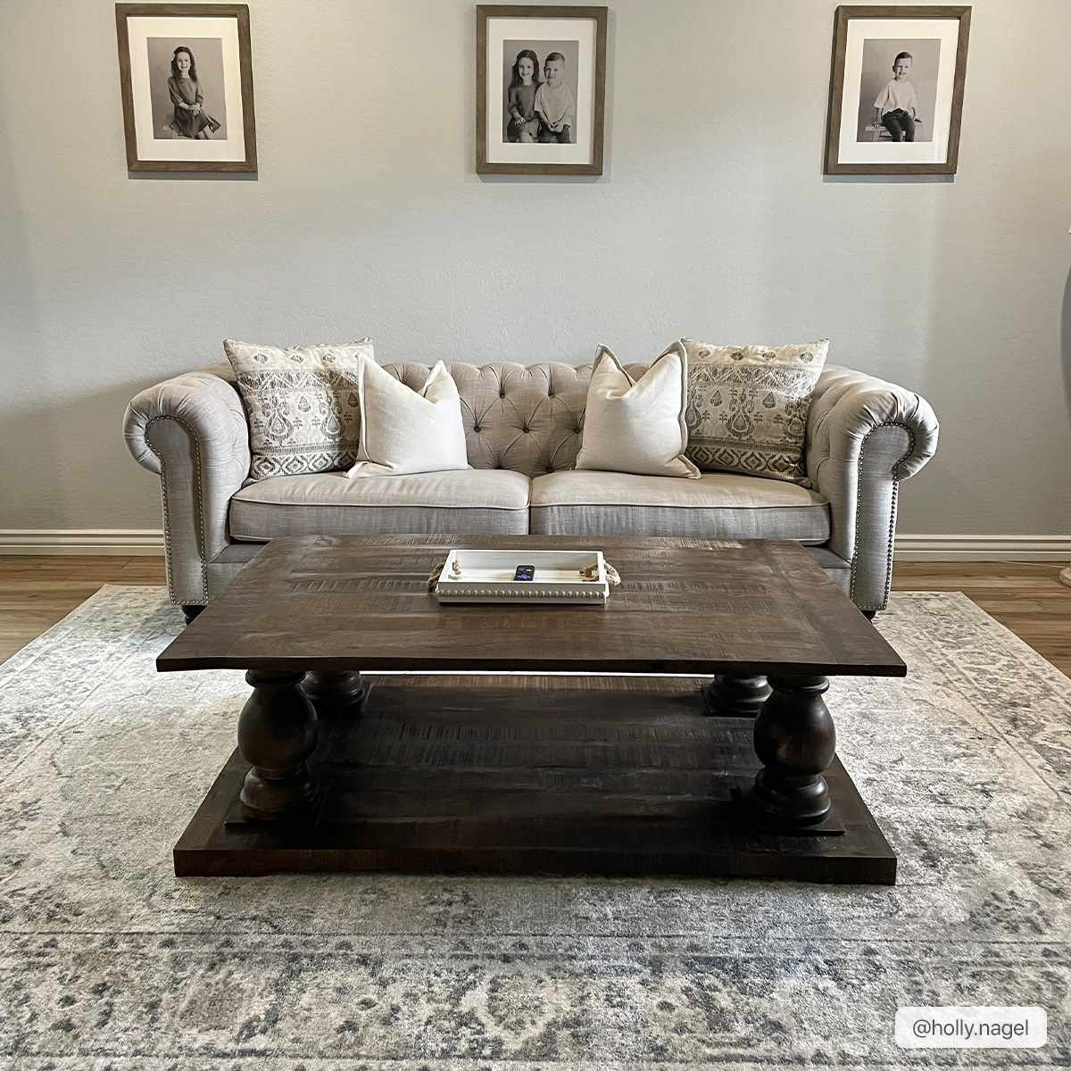 Traditional Oriental Light Brown and Blue and Medallion Design Low pile Area Rug - Image 9