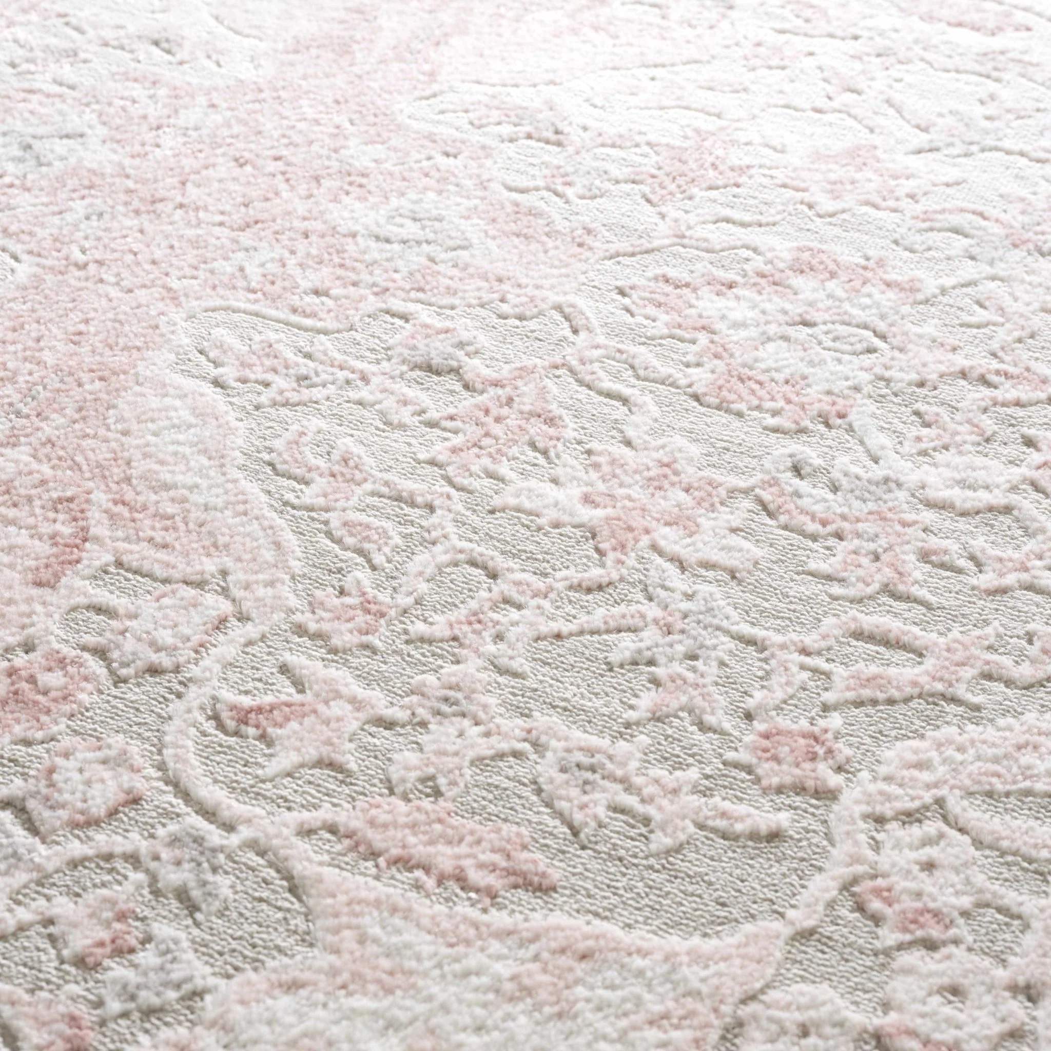 Oriental Medallion Design Light Pink and Beige high pile Area Rug - Image 11