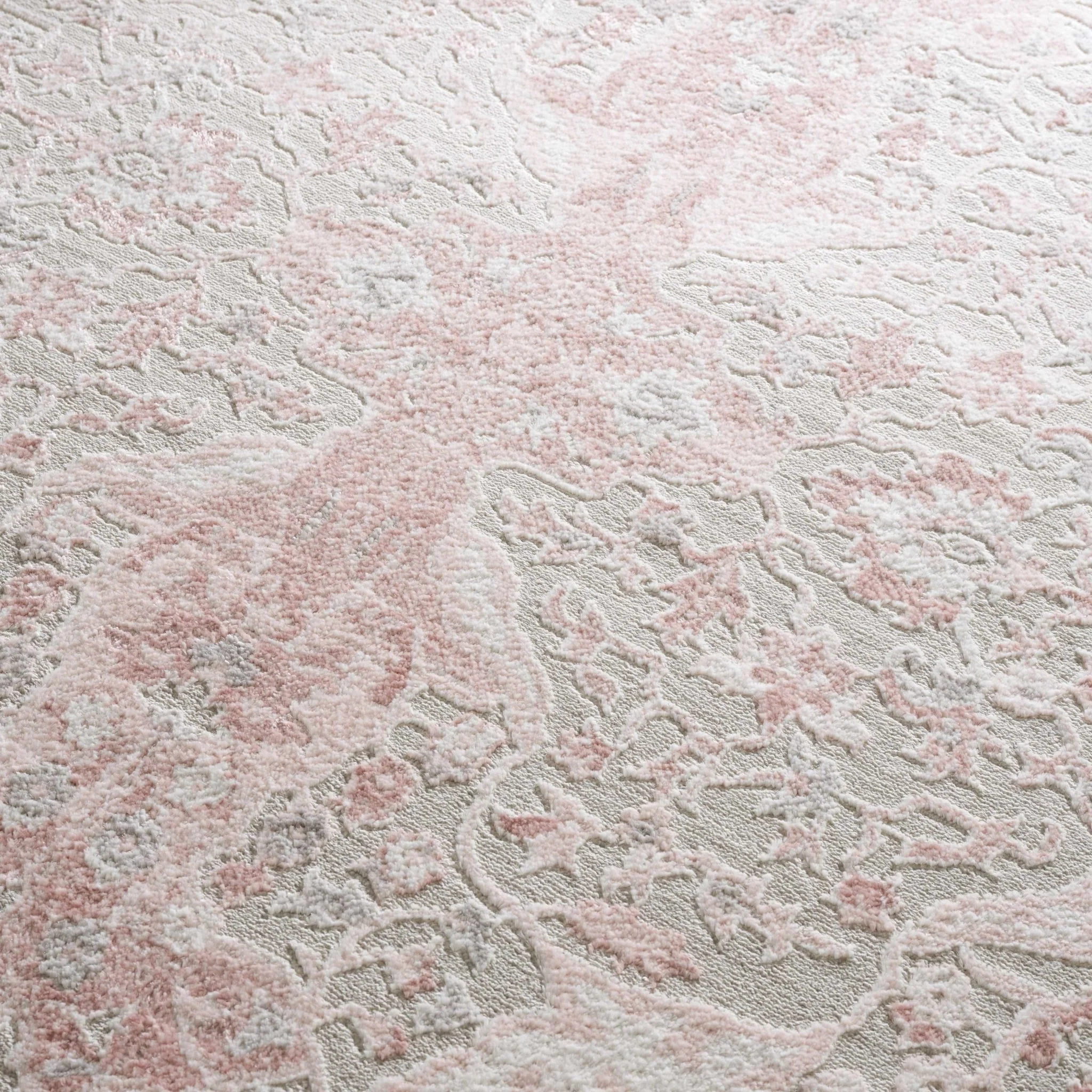 Oriental Medallion Design Light Pink and Beige high pile Area Rug - Image 12
